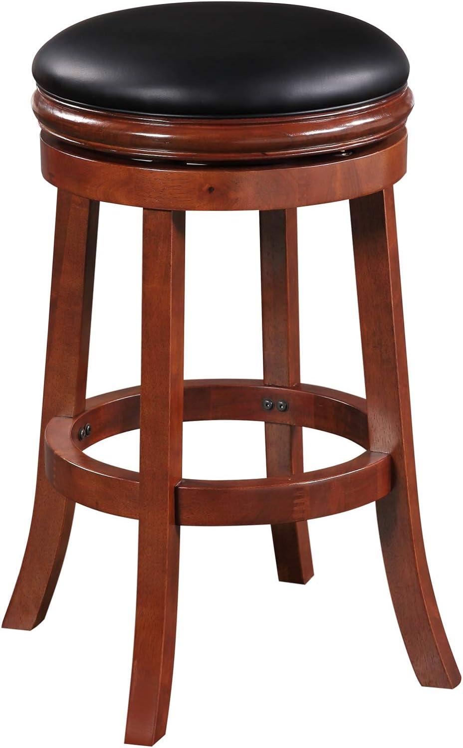 Cherry 30" Backless Swivel Wood Bar Stool with Leather Seat