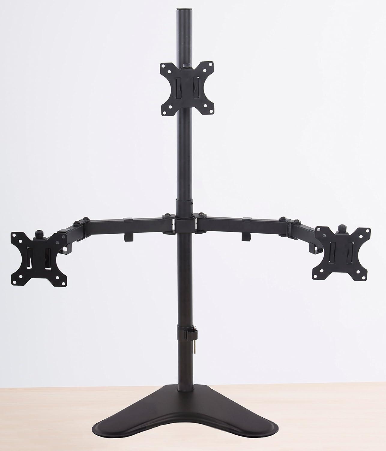 Triple Monitor Mount – Freestanding Monitor Arm with 3 Adjustable VESA Mounts – Black – Stand Steady