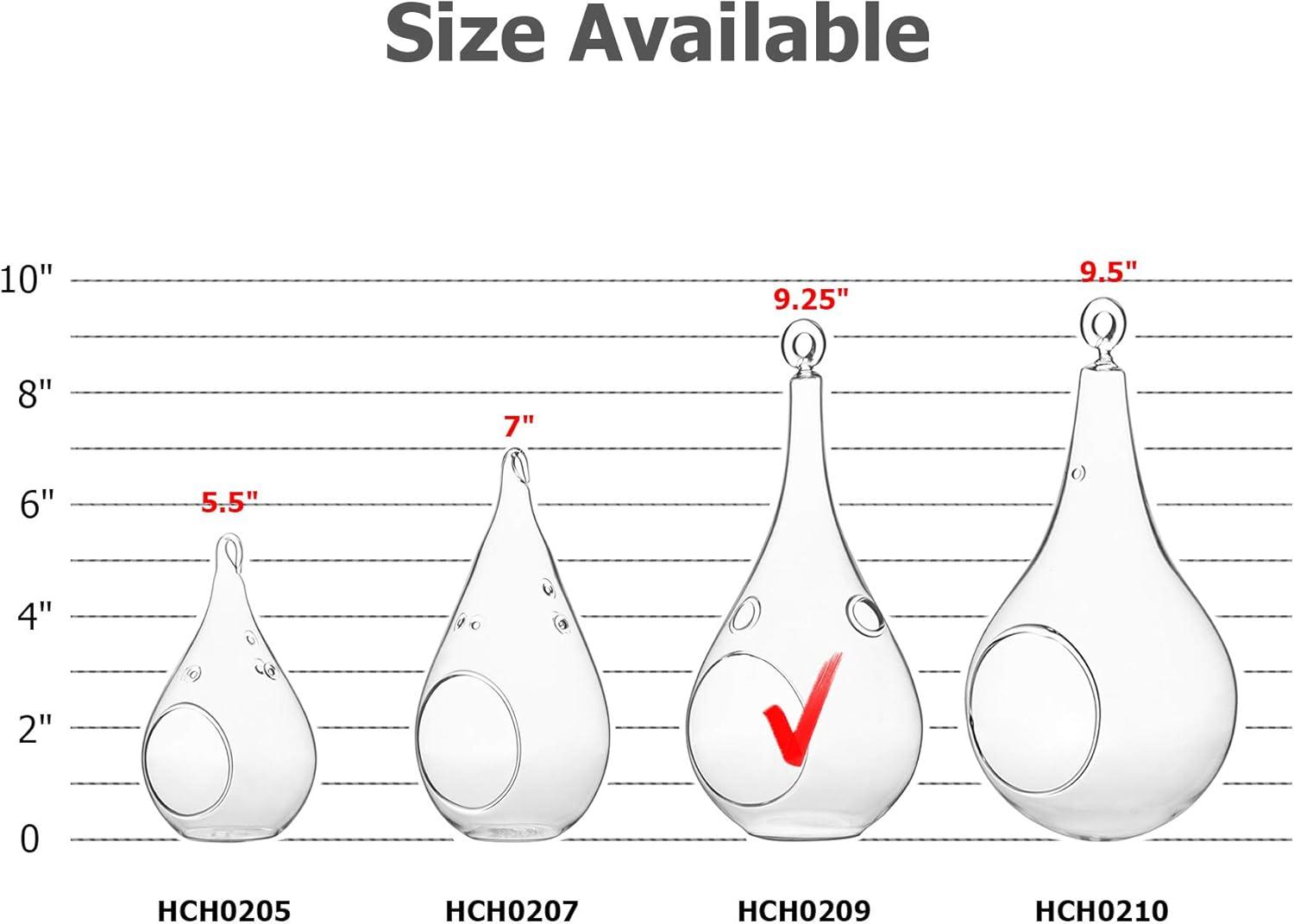 WGV Clear Tear Drop Hanging Glass Terrarium / Candle Holder - 4" Wide x 9.5" Height, Good quality Terrarium - 1 Pc