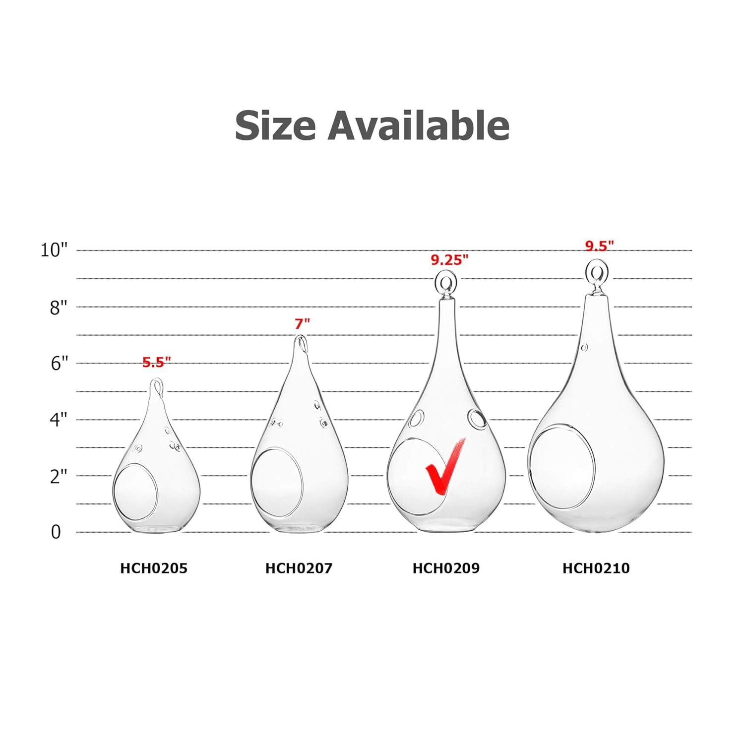 WGV Clear Tear Drop Hanging Glass Terrarium / Candle Holder - 4" Wide x 9.5" Height, Good quality Terrarium - 1 Pc