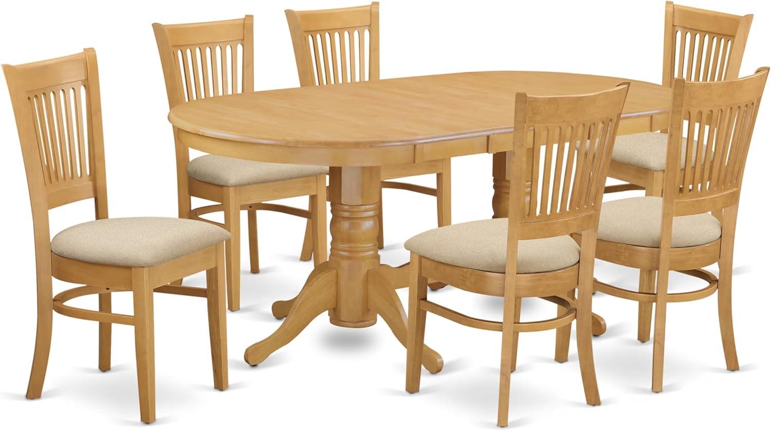 East West Furniture VANC7-OAK-C 7 Piece Dining Room Set Table With A Leaf and 6 Dining Chairs