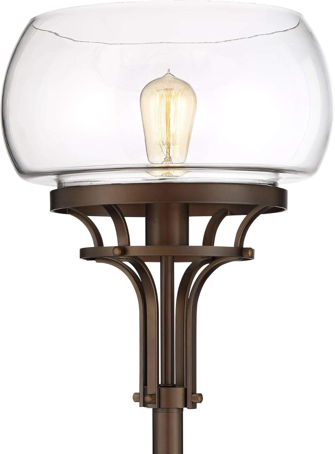 Franklin Iron Works Luz Industrial Torchiere Floor Lamp Standing 72 1/2" Tall Oil Rubbed Bronze Clear Glass for Living Room Bedroom Office House Home