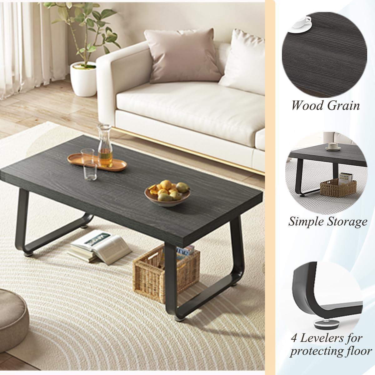 Dark Gray Oak and Metal Rectangular Coffee Table