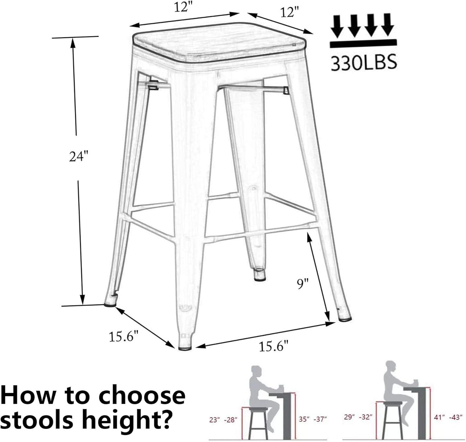 24" Backless Metal Counter Stool Height Bar Stools [Set of 4] Barstools with Wooden Seat, Silver