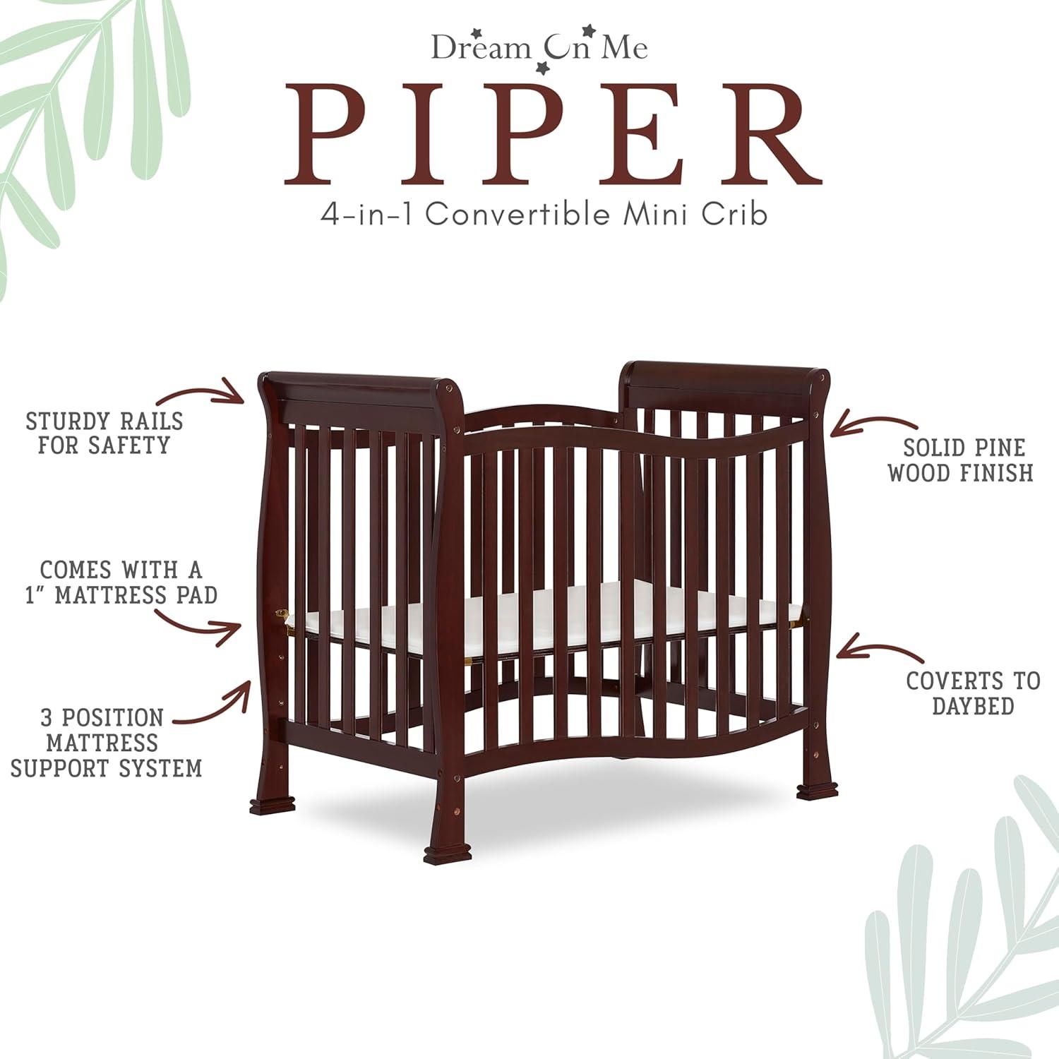 Dream On Me JPMA Certified Piper 4-in-1 Convertible Mini Crib