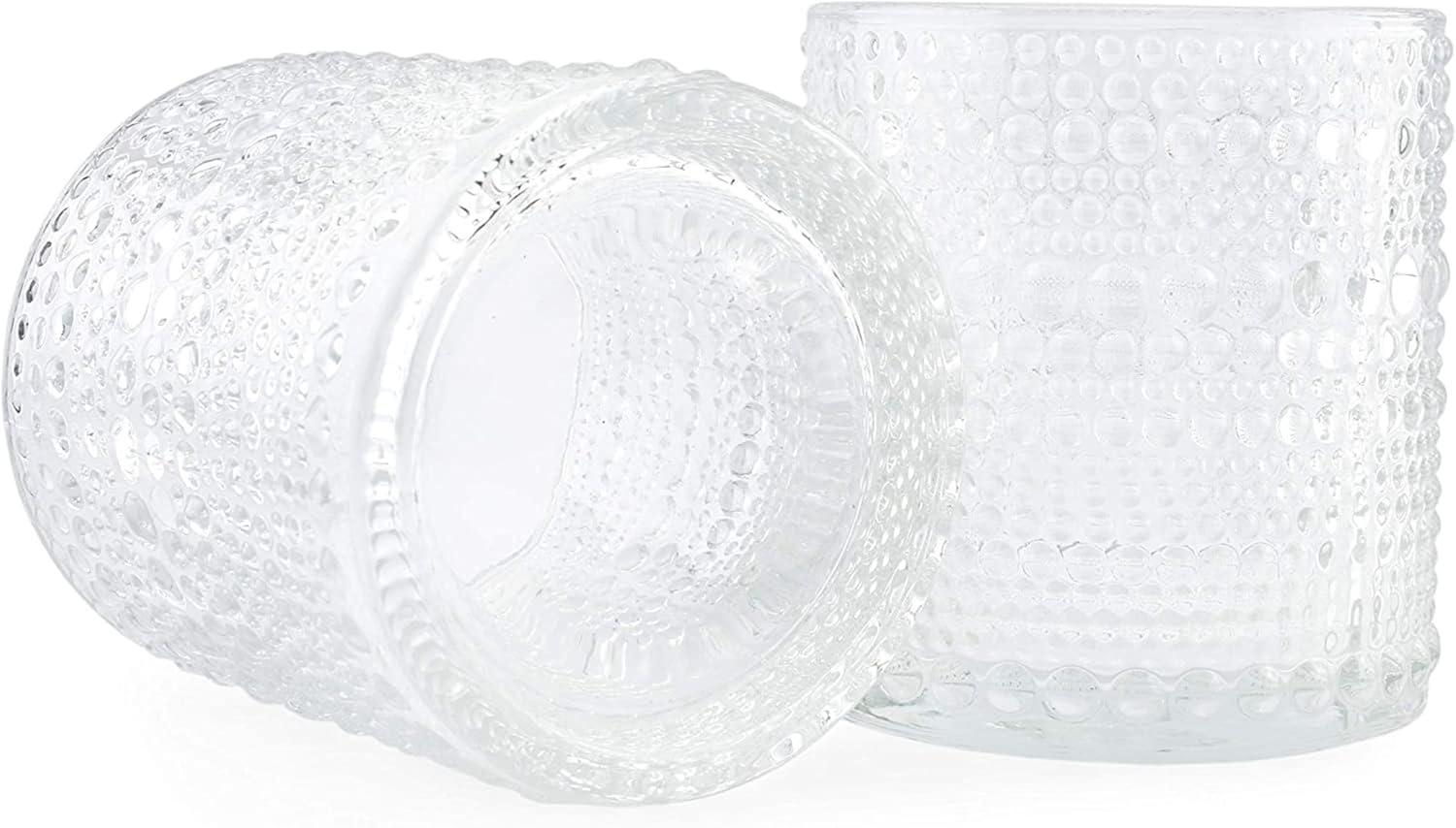 Darware 6oz Little Clear Hobnail Drinking Glasses, 4pk; Old-Fashioned Beverage Glasses for Tabletop, and Bar Use, and Candle Jars