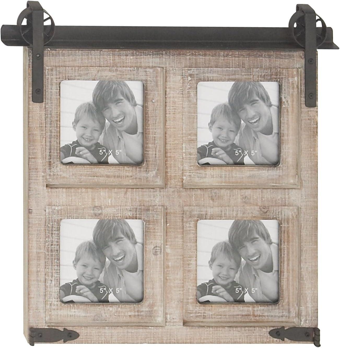 DecMode 4-Opening 5" x 5" Brown Wall Photo Frame with Metal Accent