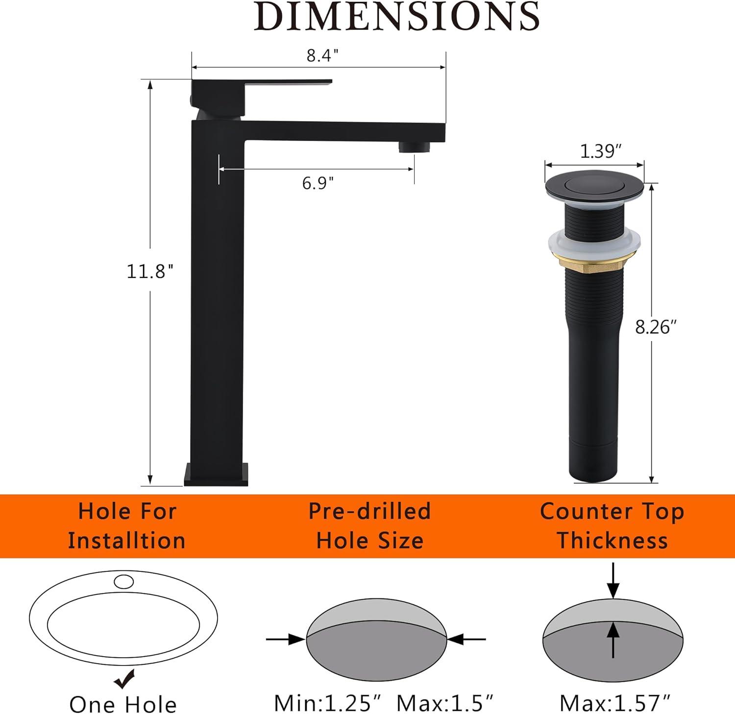 Gold Vessel Sink Faucet, Brushed Gold Tall Single Handle Bathroom Vessel Sink Faucet 1 Hole, Modern Stainless Steel Restroom Vanity Faucet with Metal Pop Up Drain and Water Supply Hose
