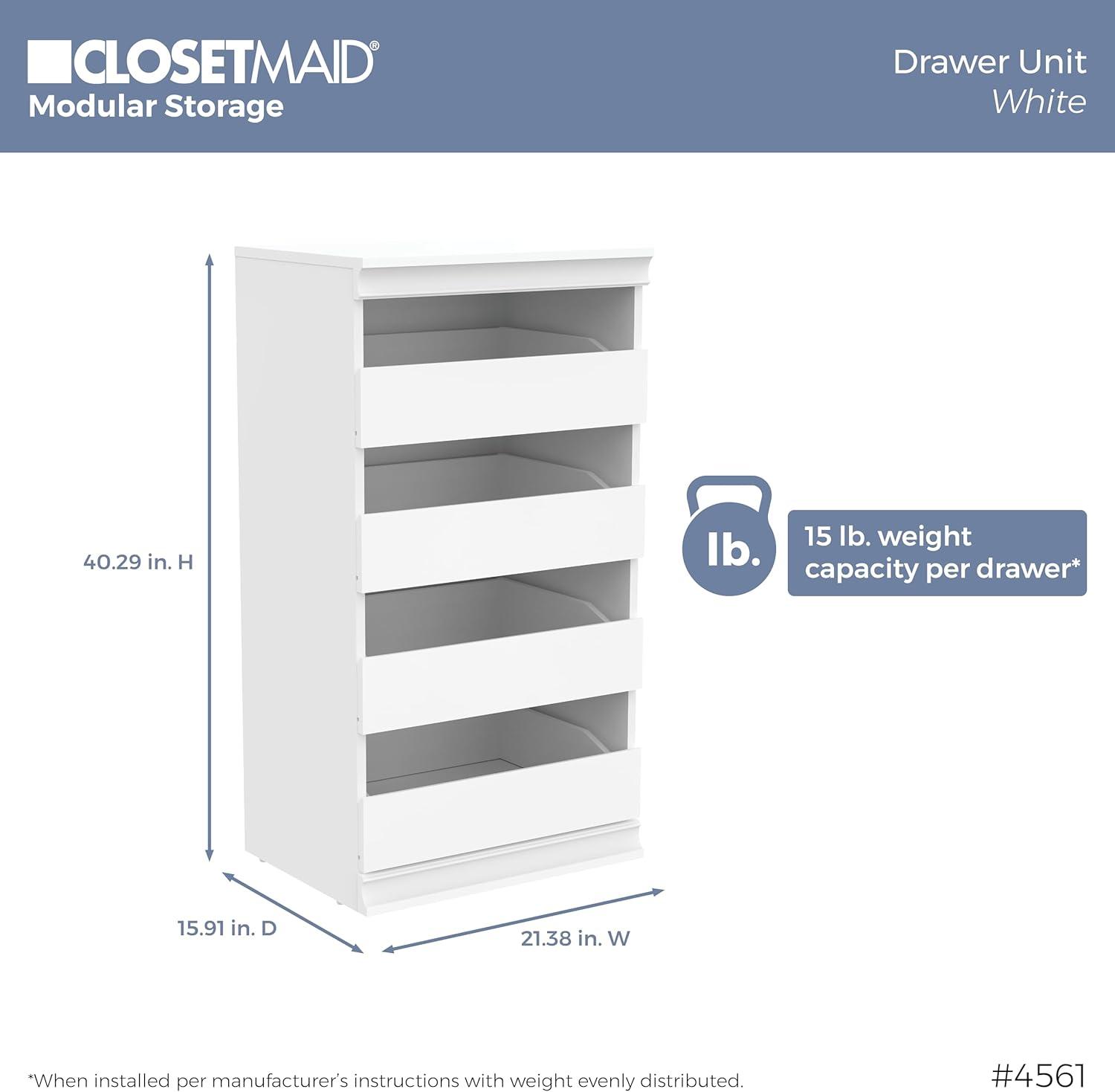 White Modular Storage System with Drawers and Shelves, 107" Wide