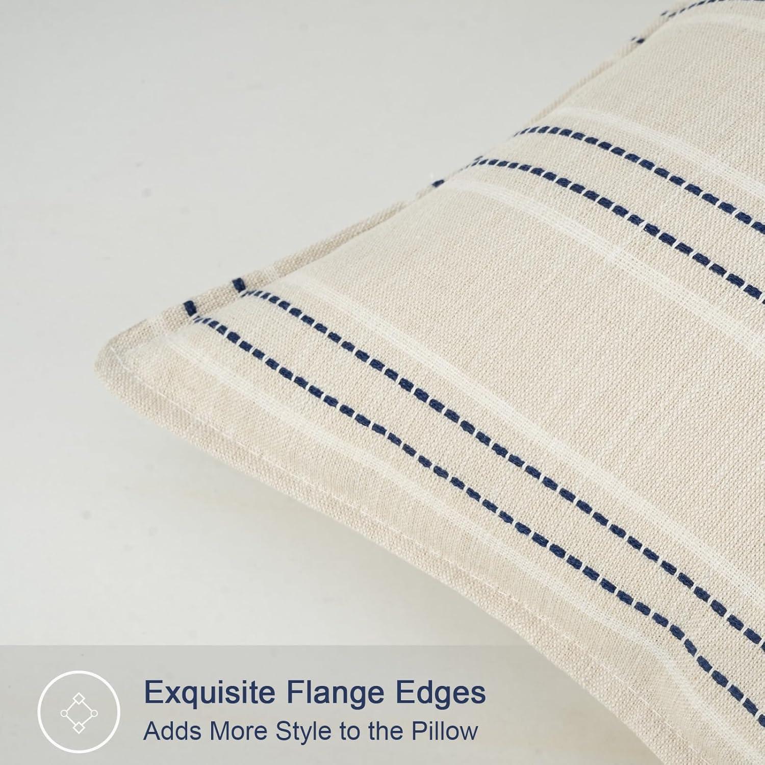 Beige and Navy Blue Farmhouse Stripe 18" Pillow Covers Set