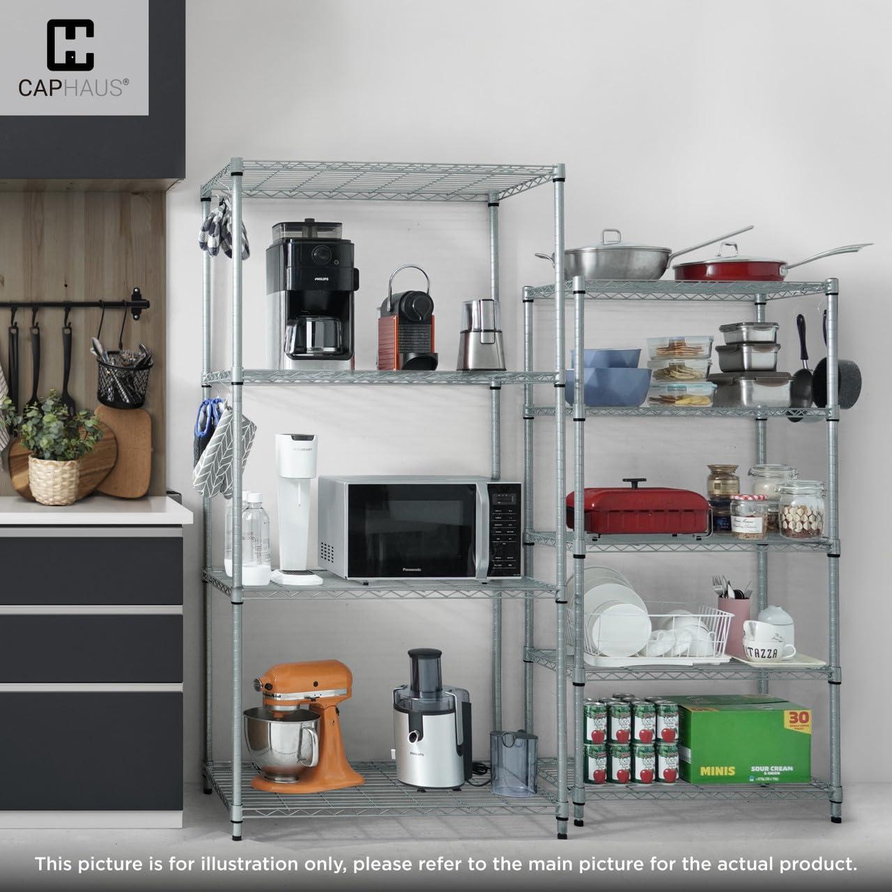 CAPHAUS NSF Heavy Duty Commercial Adjustable Wire Shelving w/ Wheels & Leveling Feet, Kitchen Storage Metal Shelf, Garage Storage Shelving, Utility Wire Rack Storage Unit, Silver 30 x 14 x 64 5-Tier