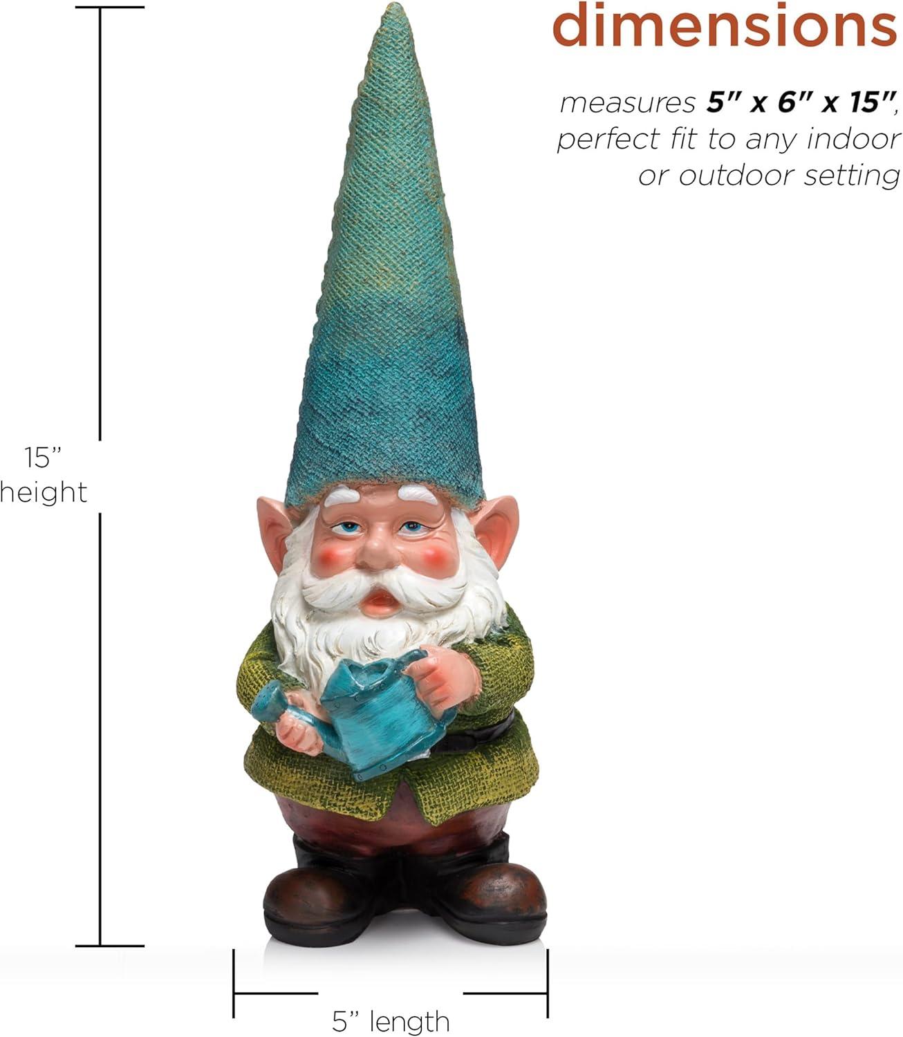 15" Outdoor Polyresin Garden Gnome with Watering Can - Alpine Corporation: Weatherproof Yard Decor