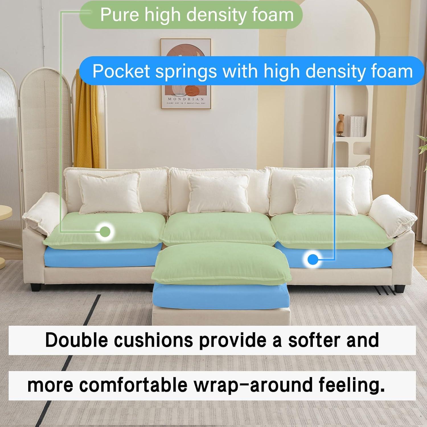 Carbaugh 154" Oversized U Shaped Sectional Sofa, Comfy Cloud Couch Deep Sectional Sofa with Ottomans for Living Room