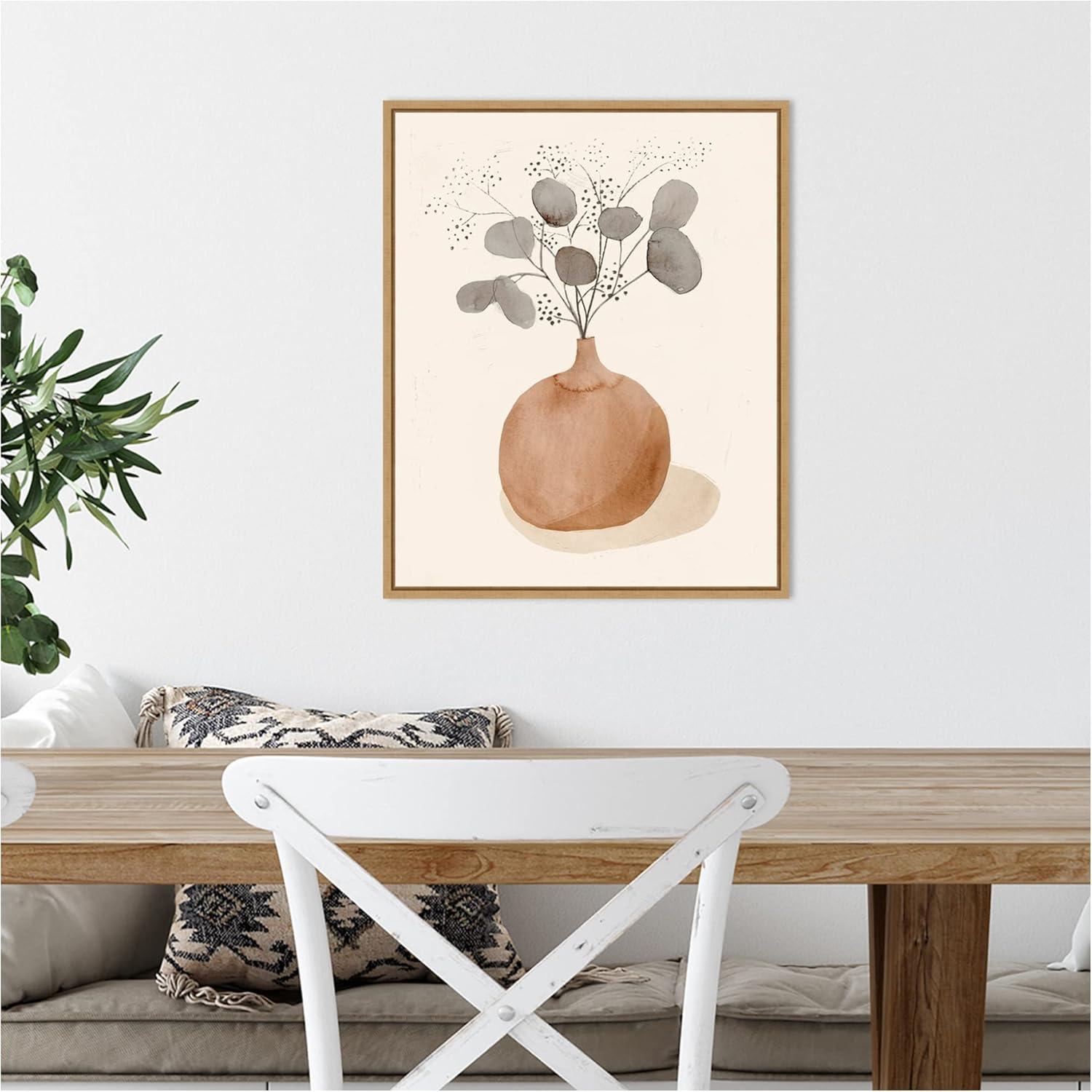 16" x 20" La Planta I Floral Vase by Victoria Barnes Framed Canvas Wall Art - Amanti Art: Modern Lithograph, Sawtooth Back Mount