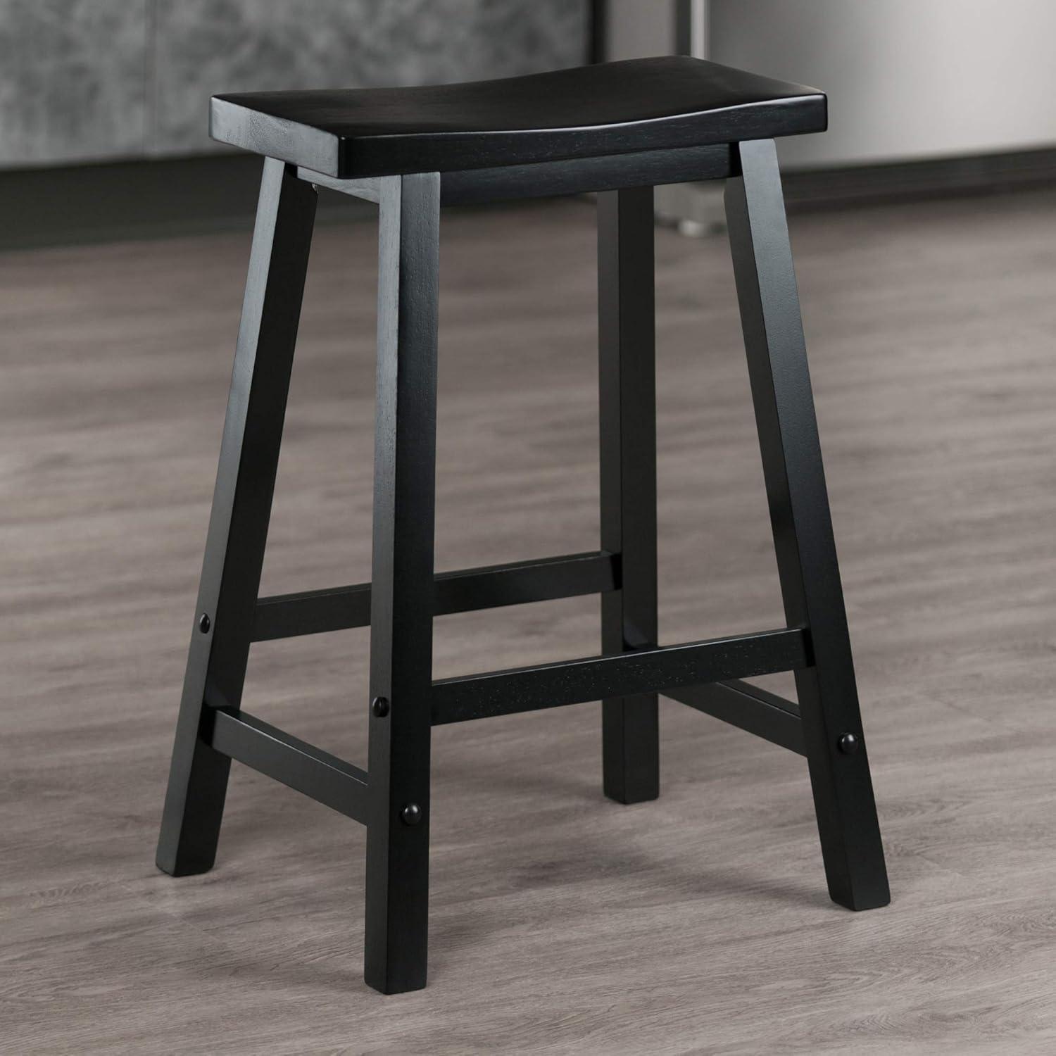 24" Satori Saddle Seat Counter Height Barstool Black - Winsome: Solid Hardwood, Backless Design
