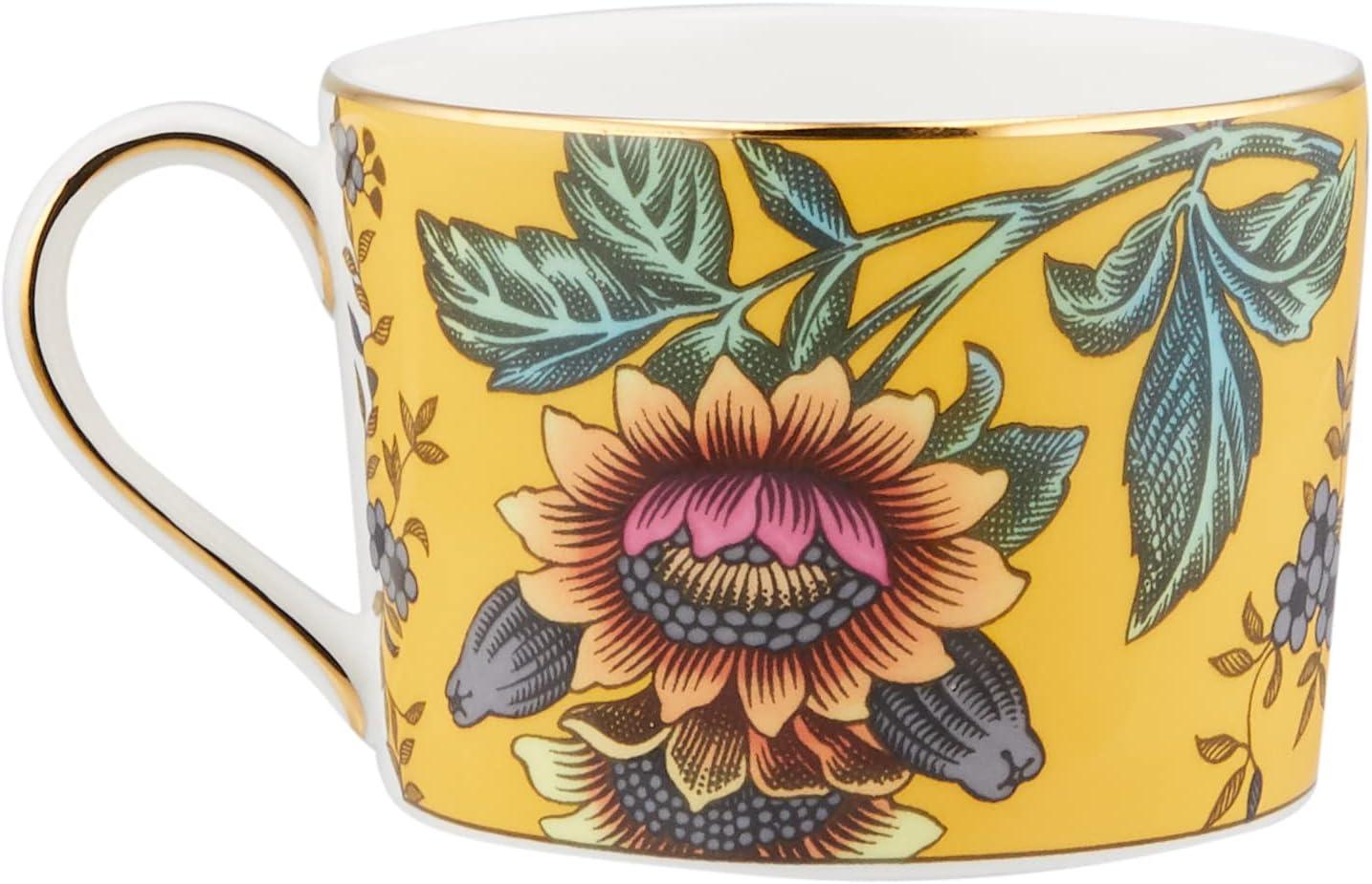 Yellow Floral Ceramic Teacup and Saucer Set