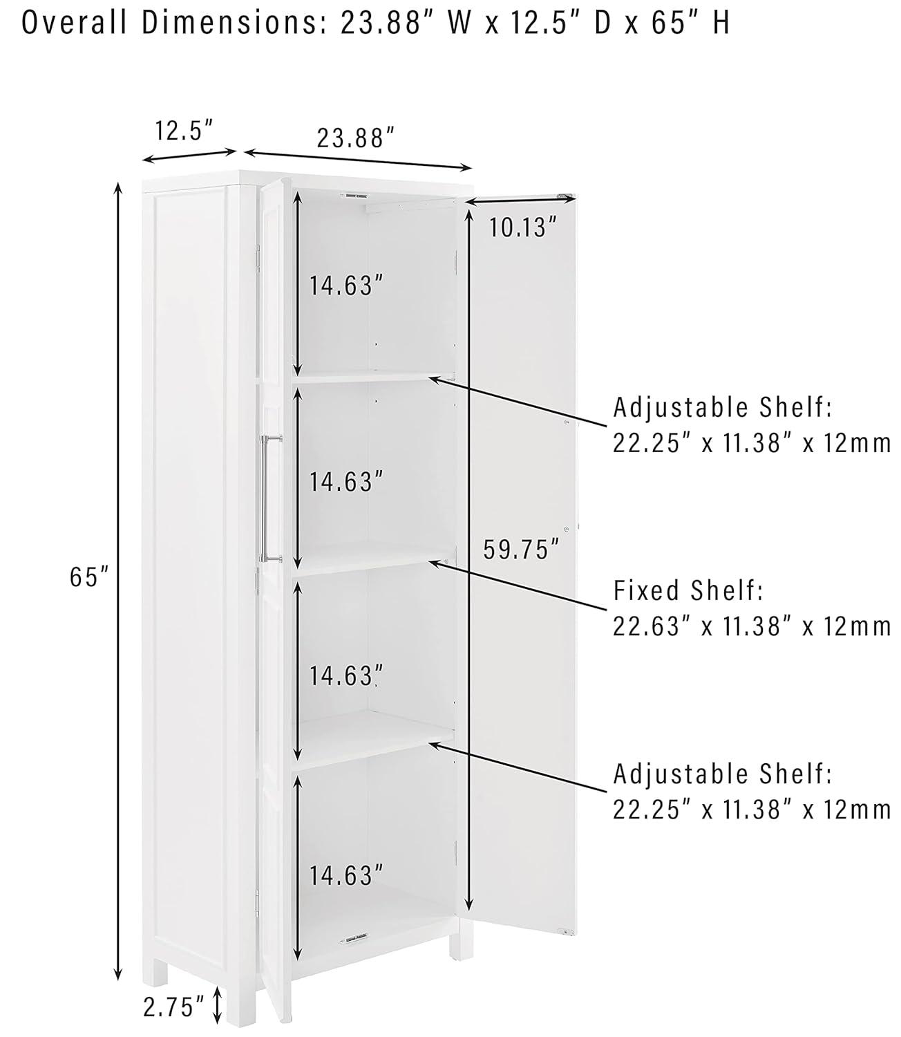 Crosley Cutler Storage Pantry White : Modern Farmhouse Style, 4 Fixed & Adjustable Shelves, MDF Wood Veneer, 65" Height