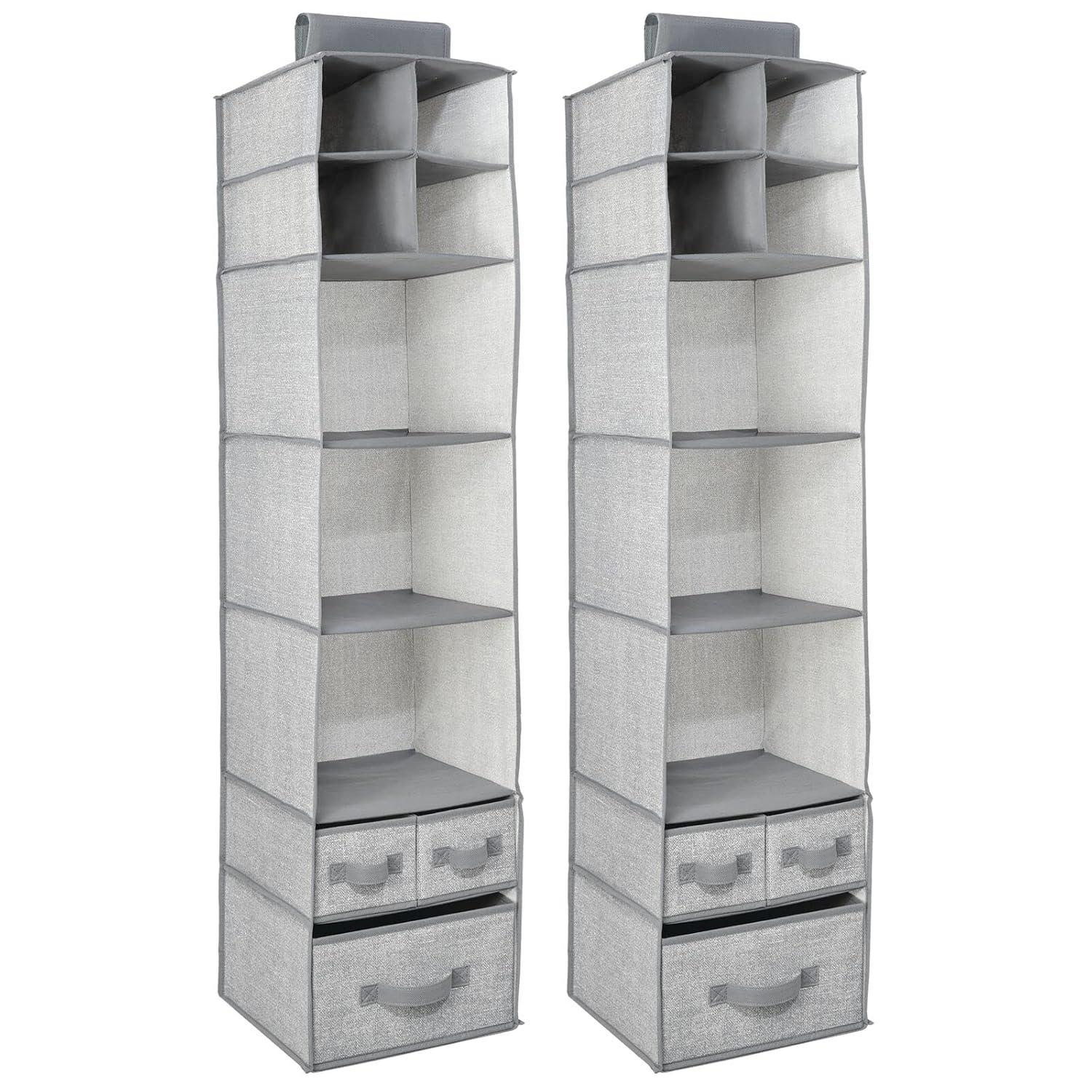 mDesign Fabric Nursery Hanging Organizer with 7 Shelves/3 Drawers, 2 Pack - Gray