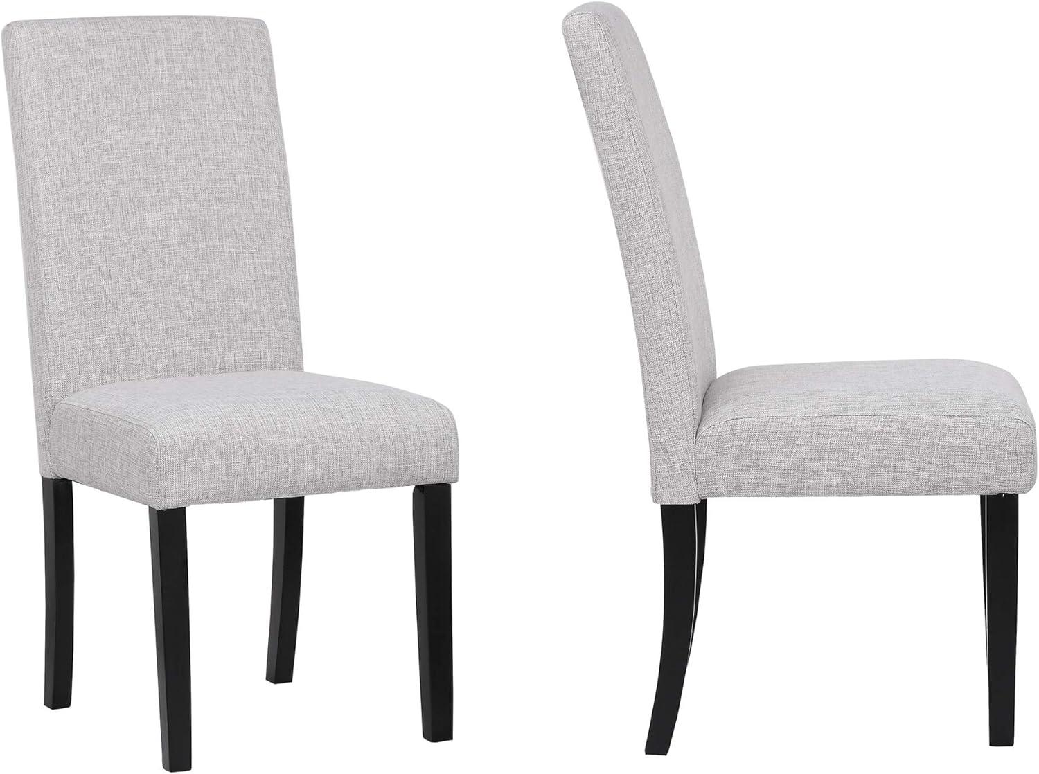 Light Gray Upholstered Linen Parsons Side Chair with Wood Legs