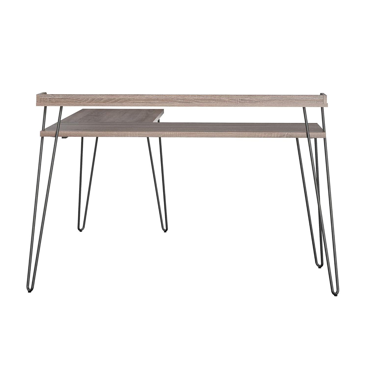 Haven L Desk with Riser, Black Oak