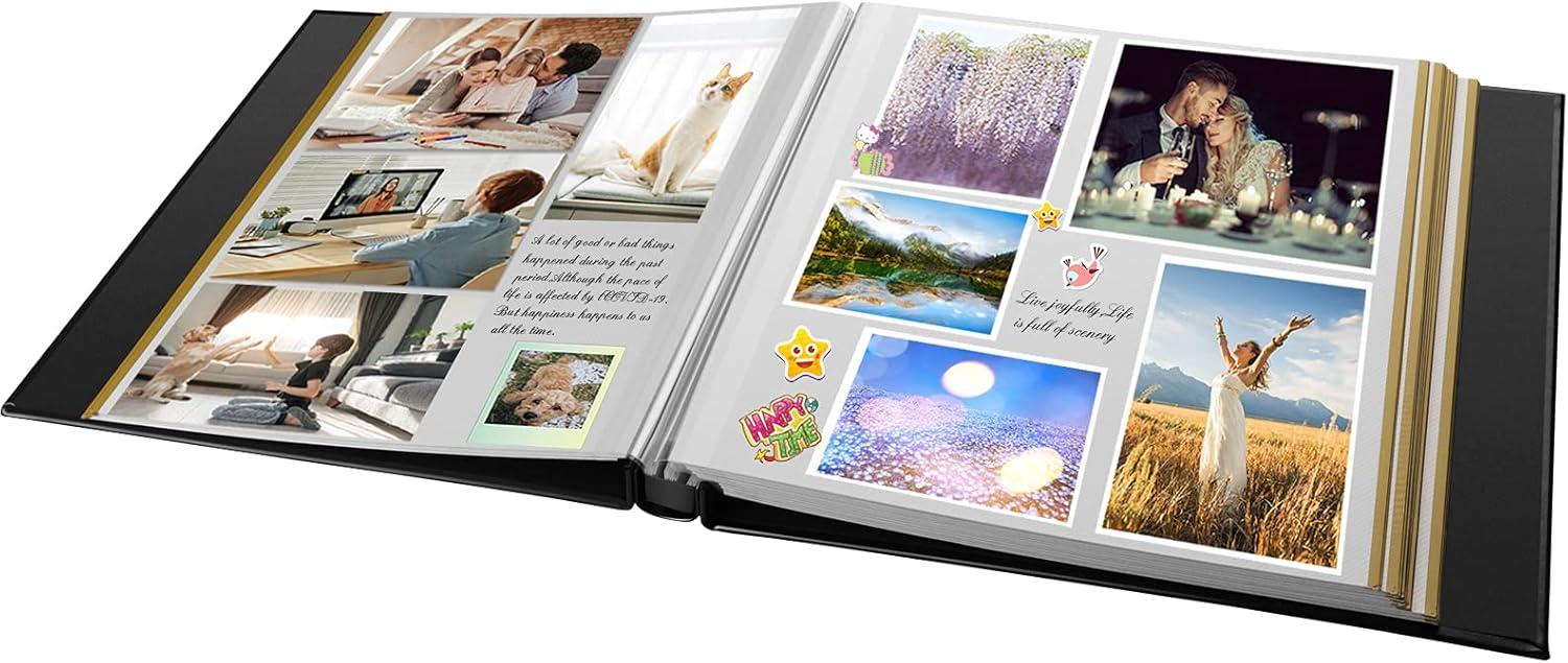 Photo Album Self Adhesive 80 Sticky Pages Leather Cover Scrapbook Photos Book for Christmas Gifts Wedding Large Picture Albums Hold 3x5 4X6 5X7 8X10 Black