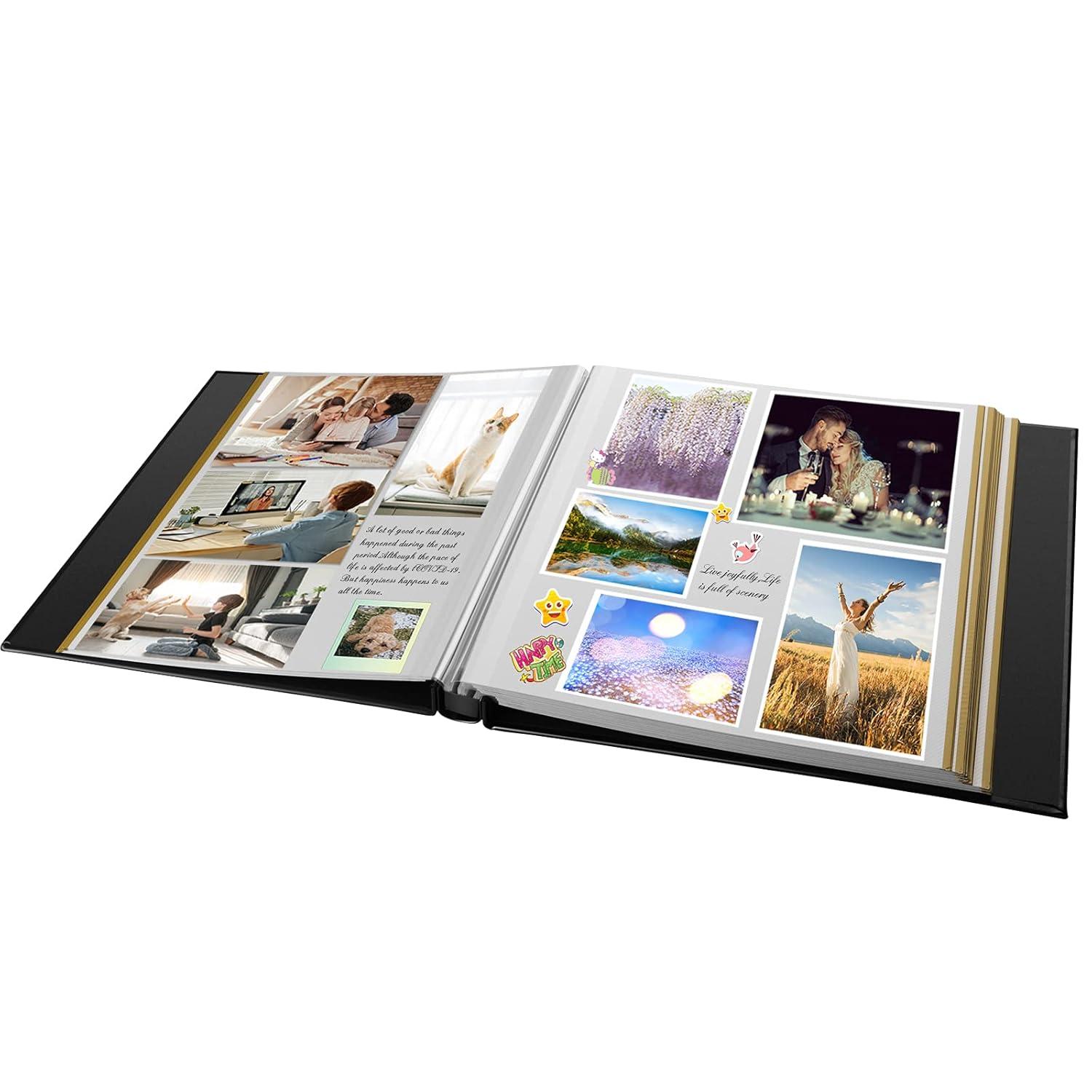 Photo Album Self Adhesive 80 Sticky Pages Leather Cover Scrapbook Photos Book for Christmas Gifts Wedding Large Picture Albums Hold 3x5 4X6 5X7 8X10 Black
