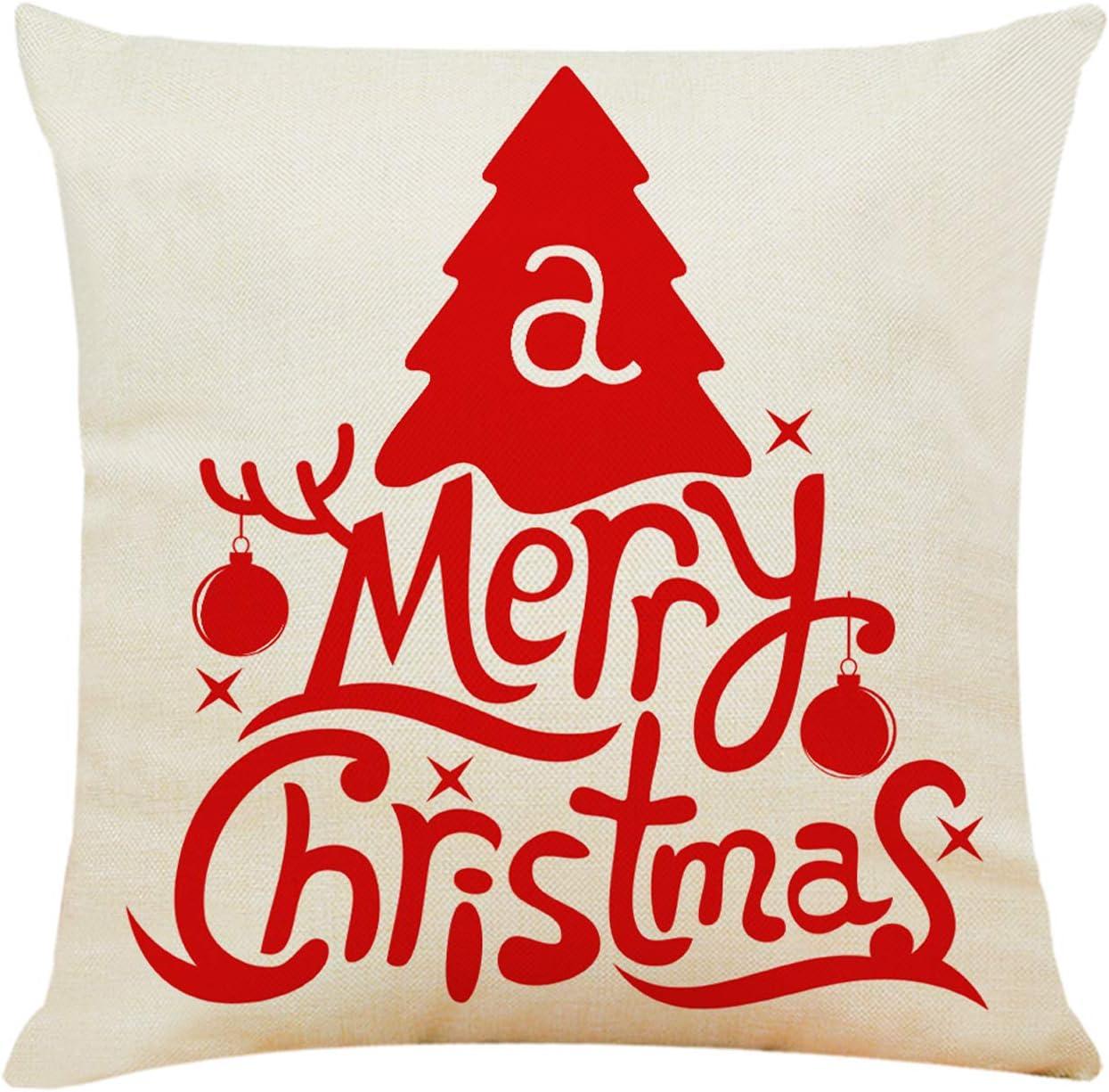 Festive Red and White Cotton Christmas Pillow Covers Set