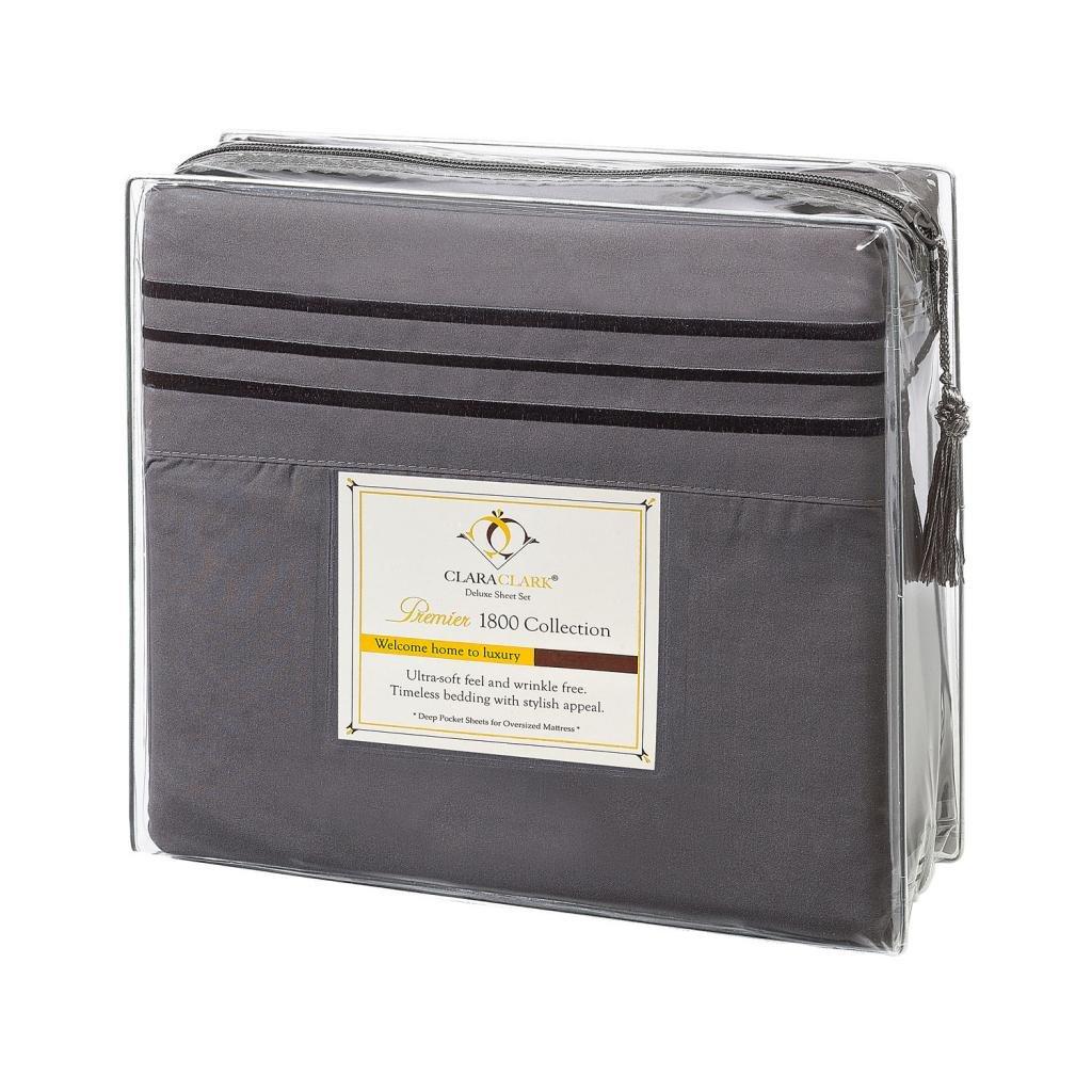 Clara Clark Bed Sheets, Premier 1800 Series 4 Piece Bed Sheet Set, Deep Pocket Luxury Soft Bedding Sheets & Pillowcases, Full, Dark Gray
