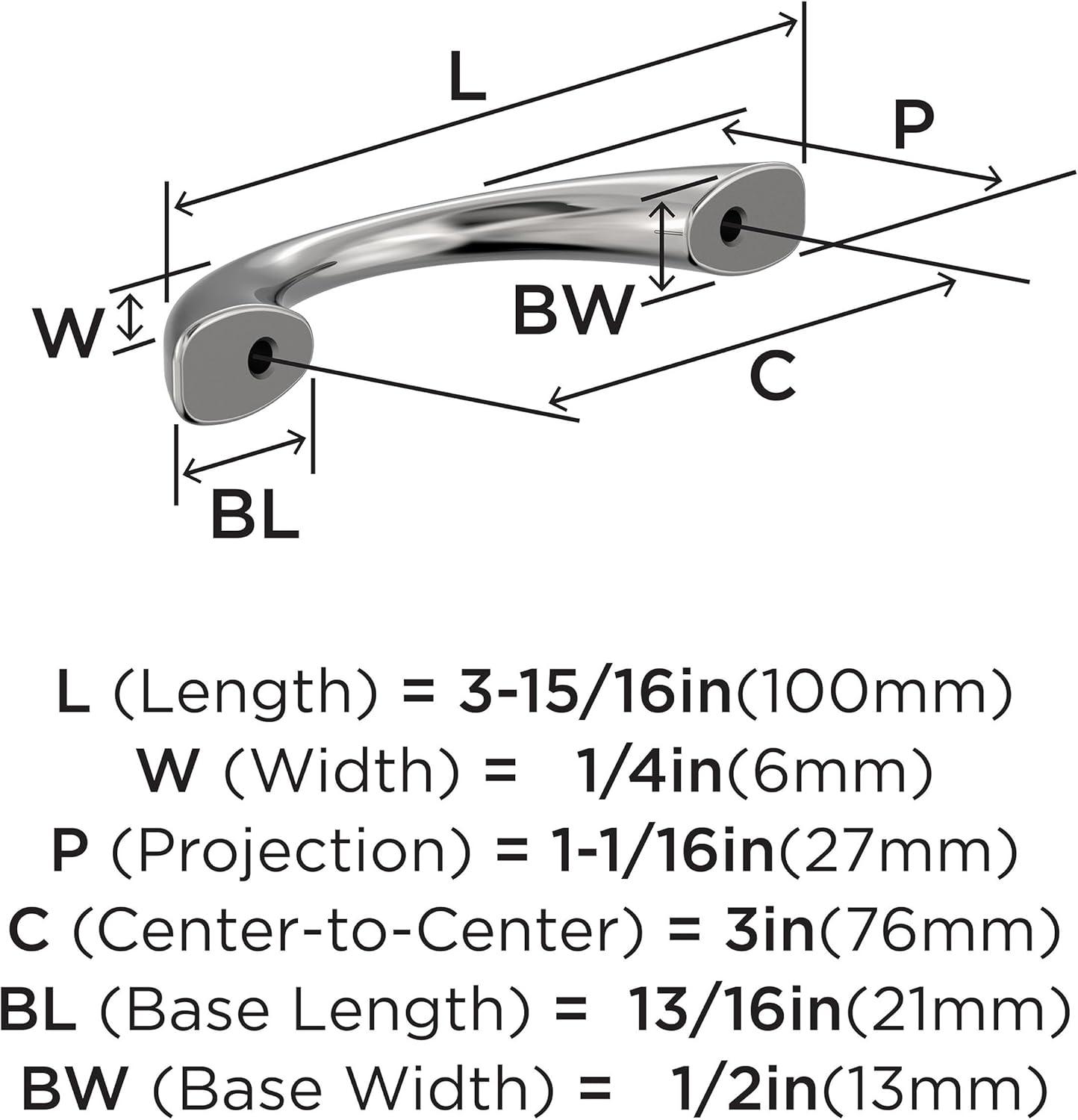 Polished Chrome 3-Inch Modern Cabinet Pull with Mounting Hardware