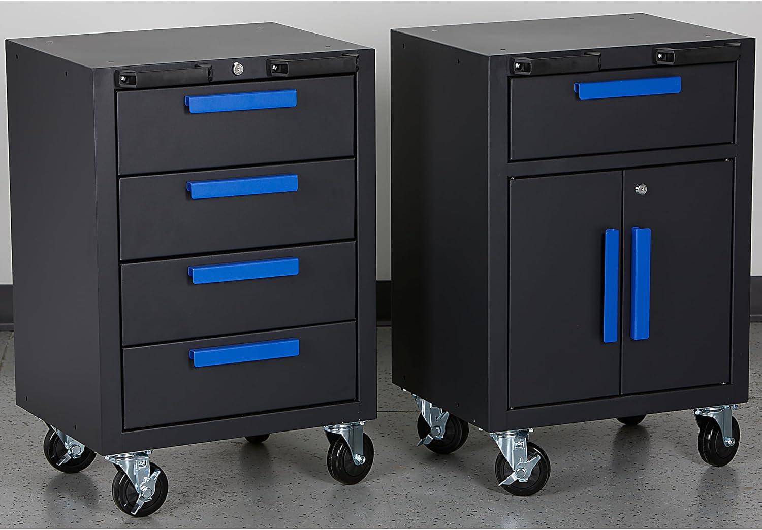 Strongway 6-Pc. Steel Garage Storage System with Drawers, Pegboard, Shelves, Tabletop, 2 Rolling Cabinets, 81.5in. x 75.7in.