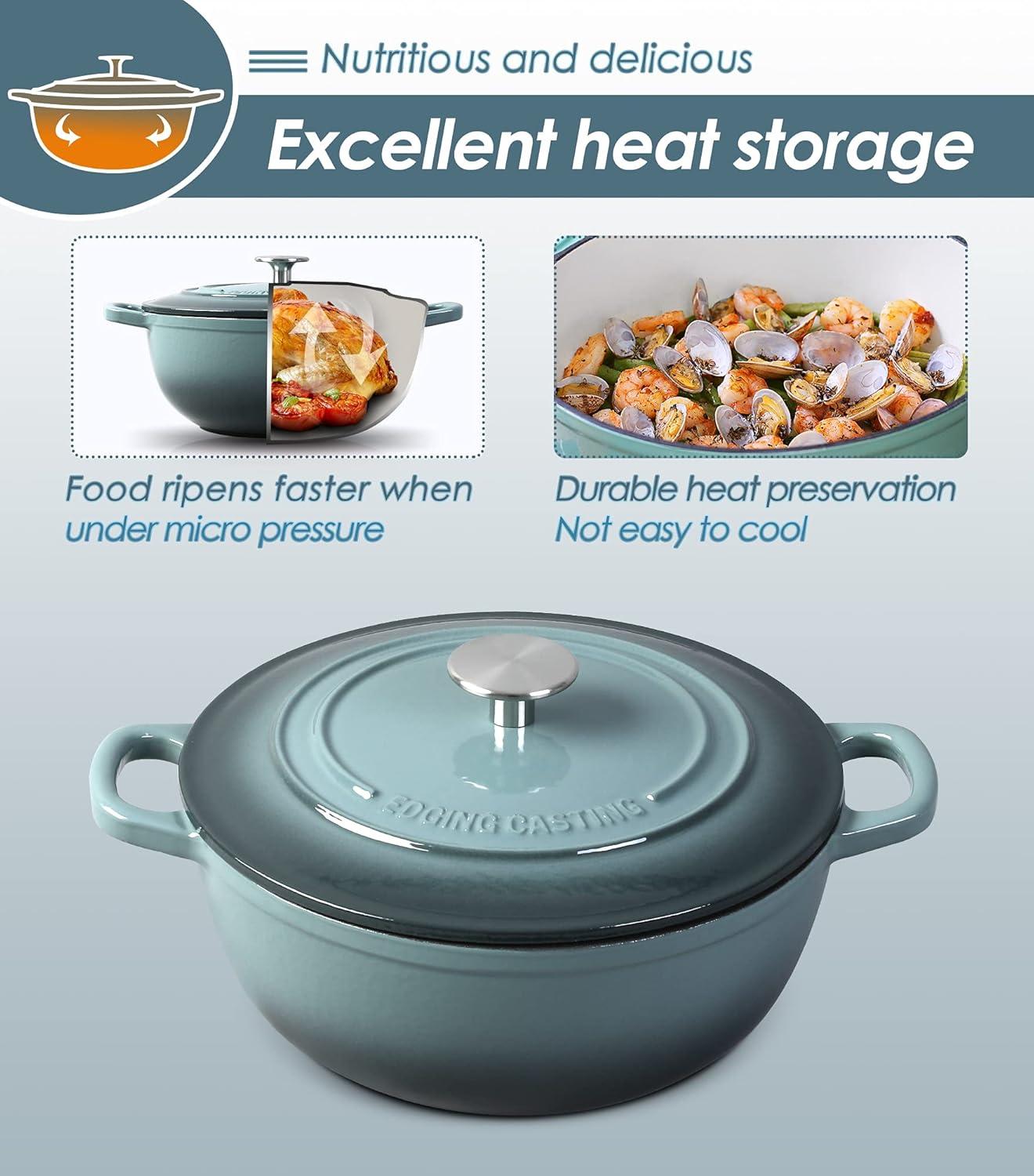 Enameled Cast Iron Dutch Oven Pot with Lid for Sourdough Bread Baking, Bread Dutch Ovens, Cooking Pots, 5 Quart, Slateblue