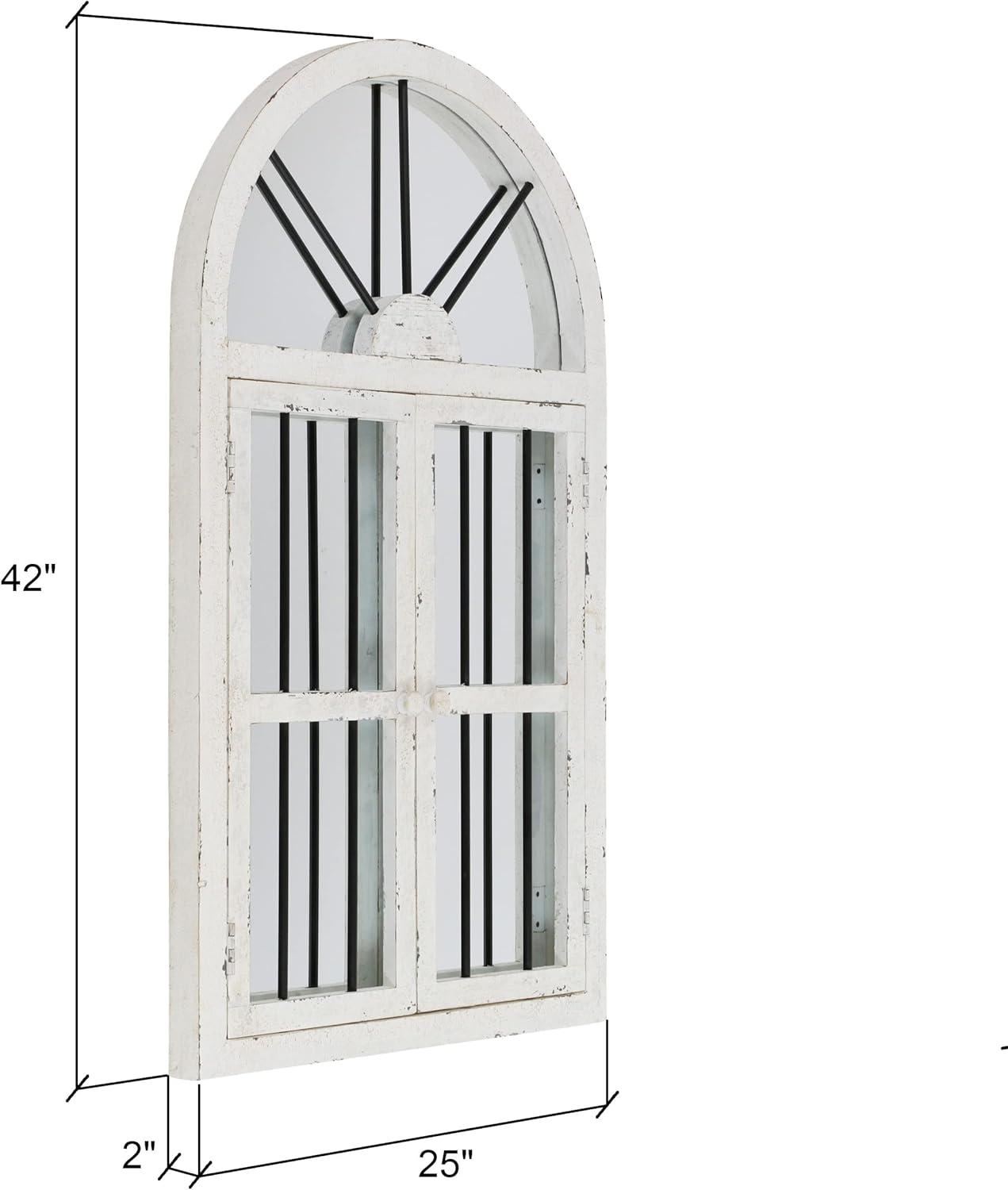 25" x 42" Distressed Wood Arched Window Wall Mirror White - Olivia & May: Antiqued Finish, MDF Frame, No Assembly Required
