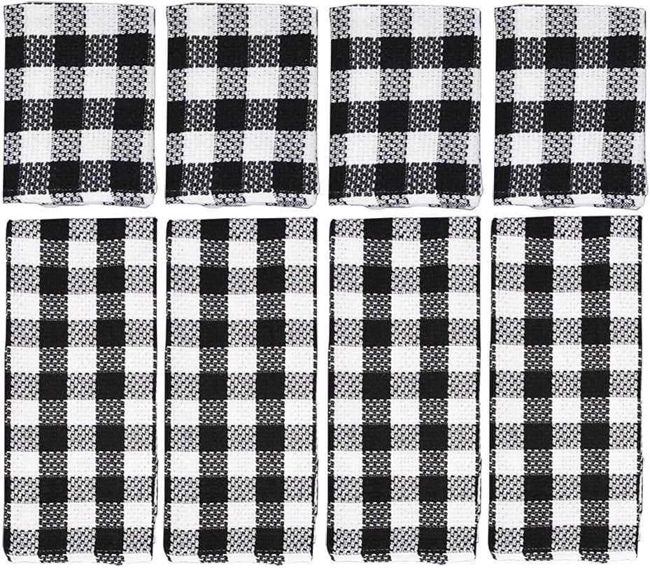 Black Buffalo Check Kitchen Towels And Dishcloths Set White and Black Plaid 100% Cotton 8 Piece