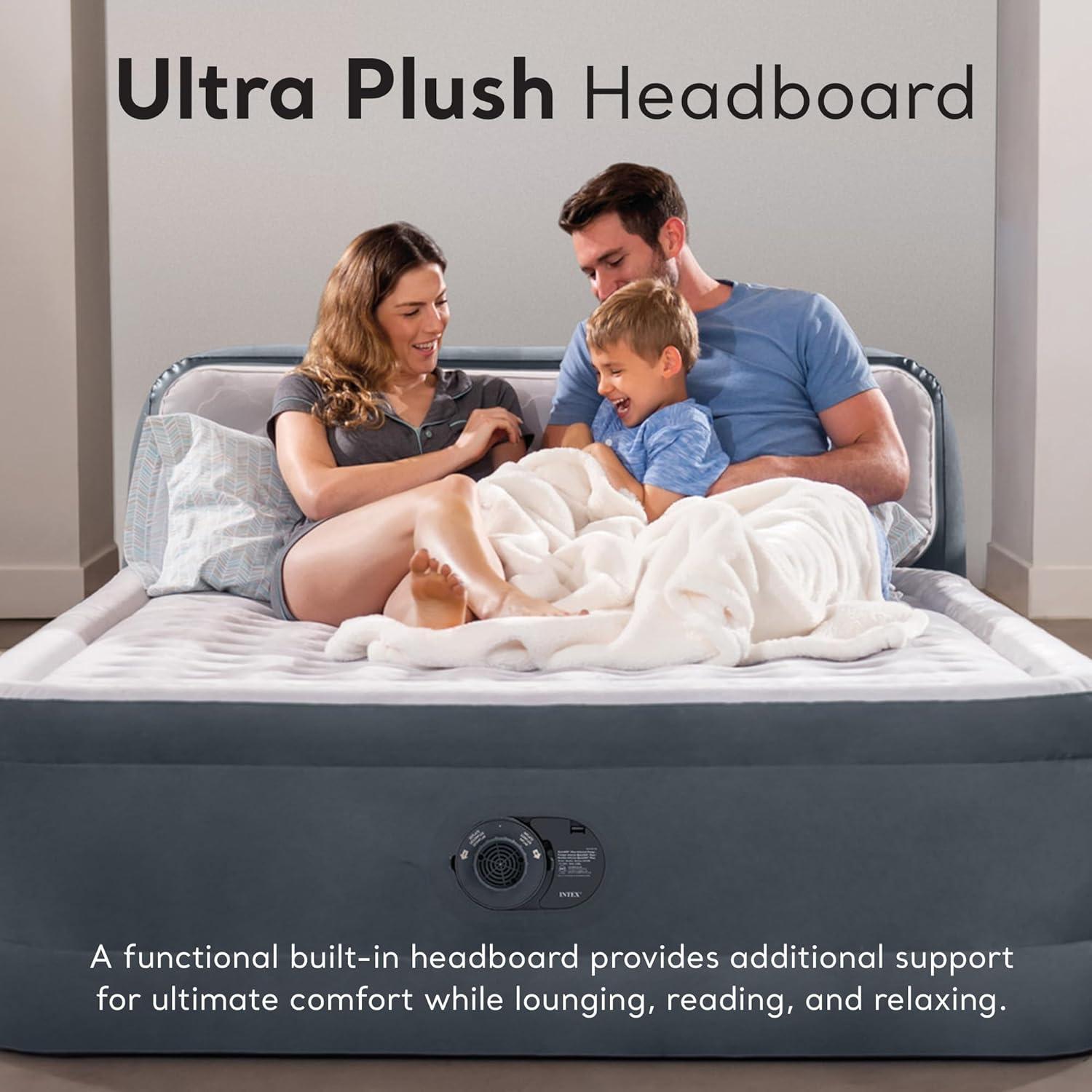 Intex Intex Dura-Beam Deluxe Ultra Plush Headboard Queen Mattress with Built-In Pump