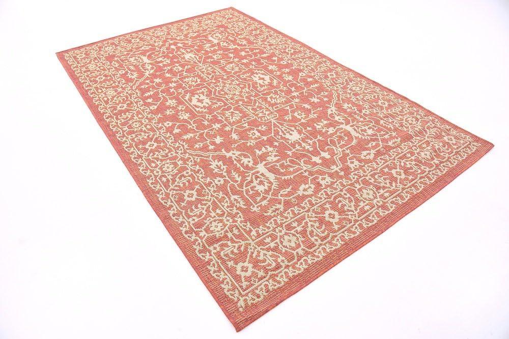 Unique Loom Outdoor Botanical Collection Area Rug - Allover (5' 1" x 8' Rectangle Terracotta/Beige)