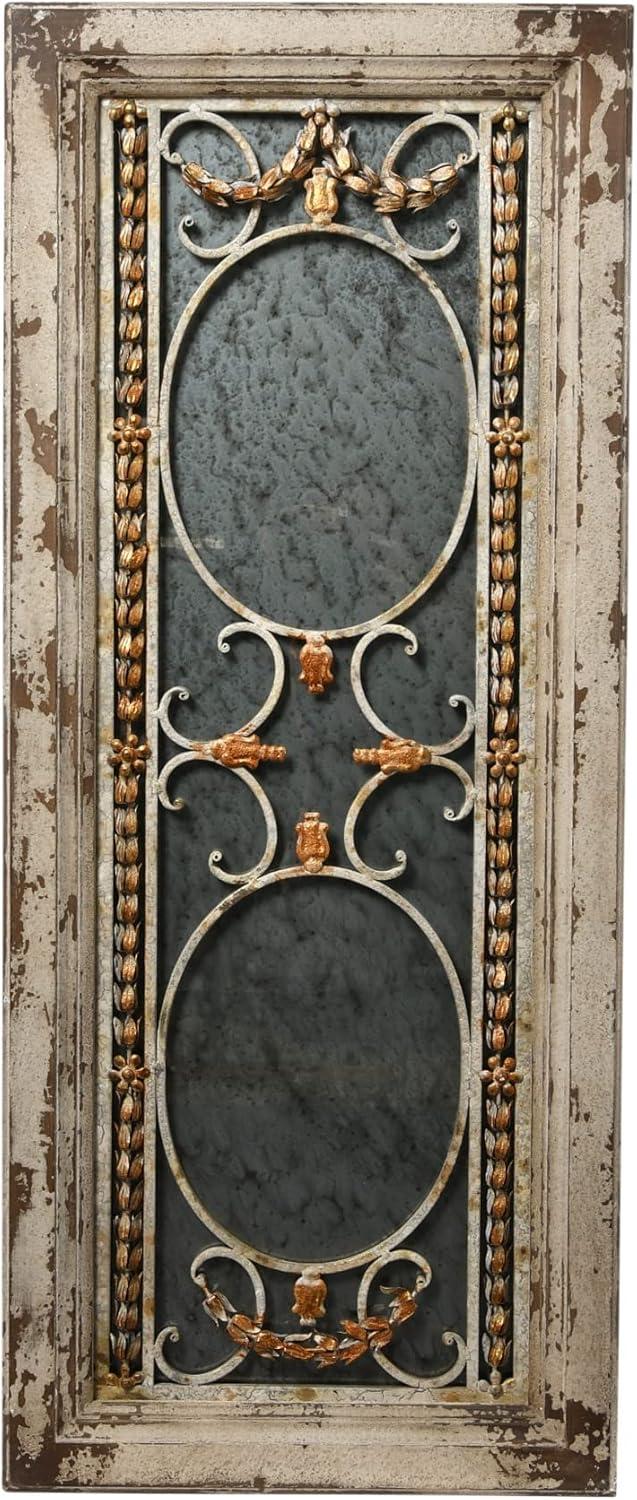 Storied Home Framed Antique Wall Mirror: Vintage Rectangular, Distressed Metal, No Assembly Required