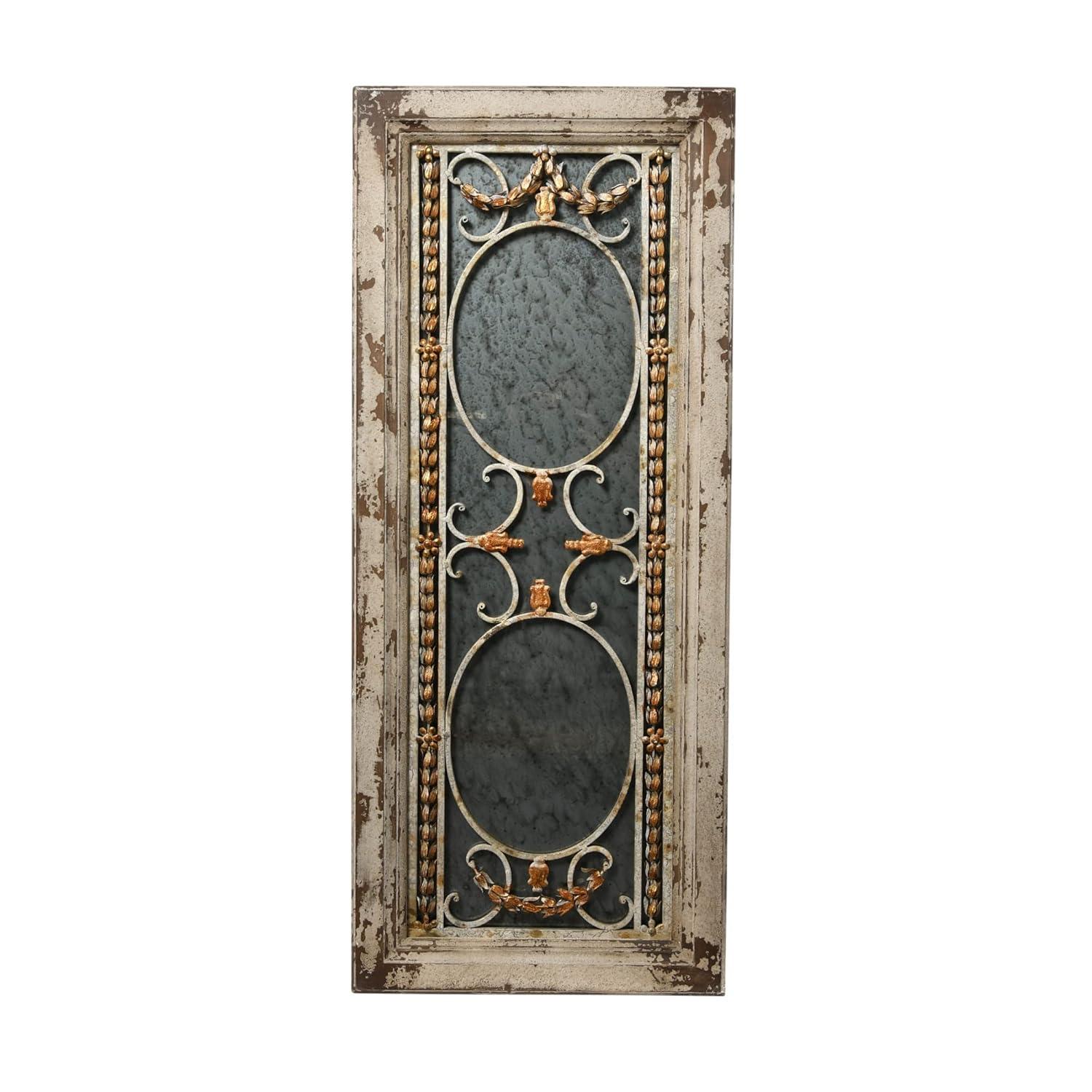 Storied Home Framed Antique Wall Mirror: Vintage Rectangular, Distressed Metal, No Assembly Required