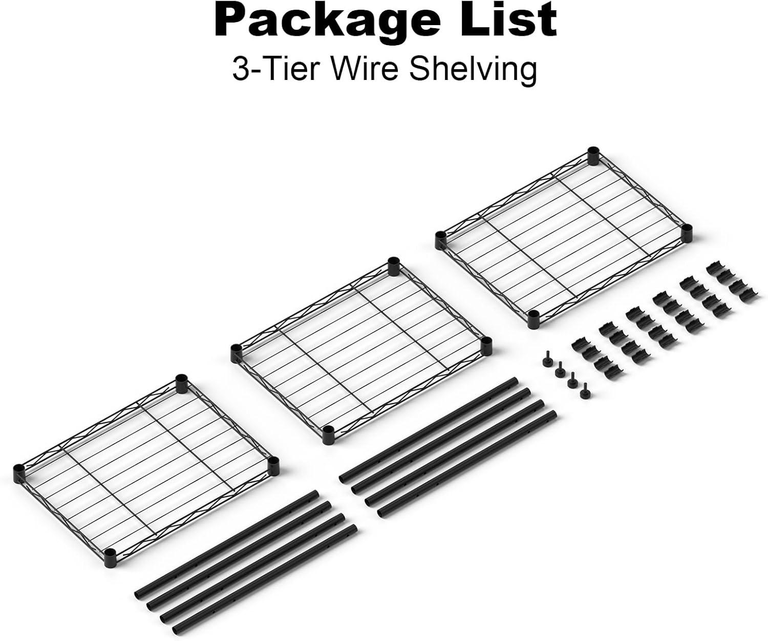 Adjustable Black 3-Tier Industrial Steel Wire Shelving Unit