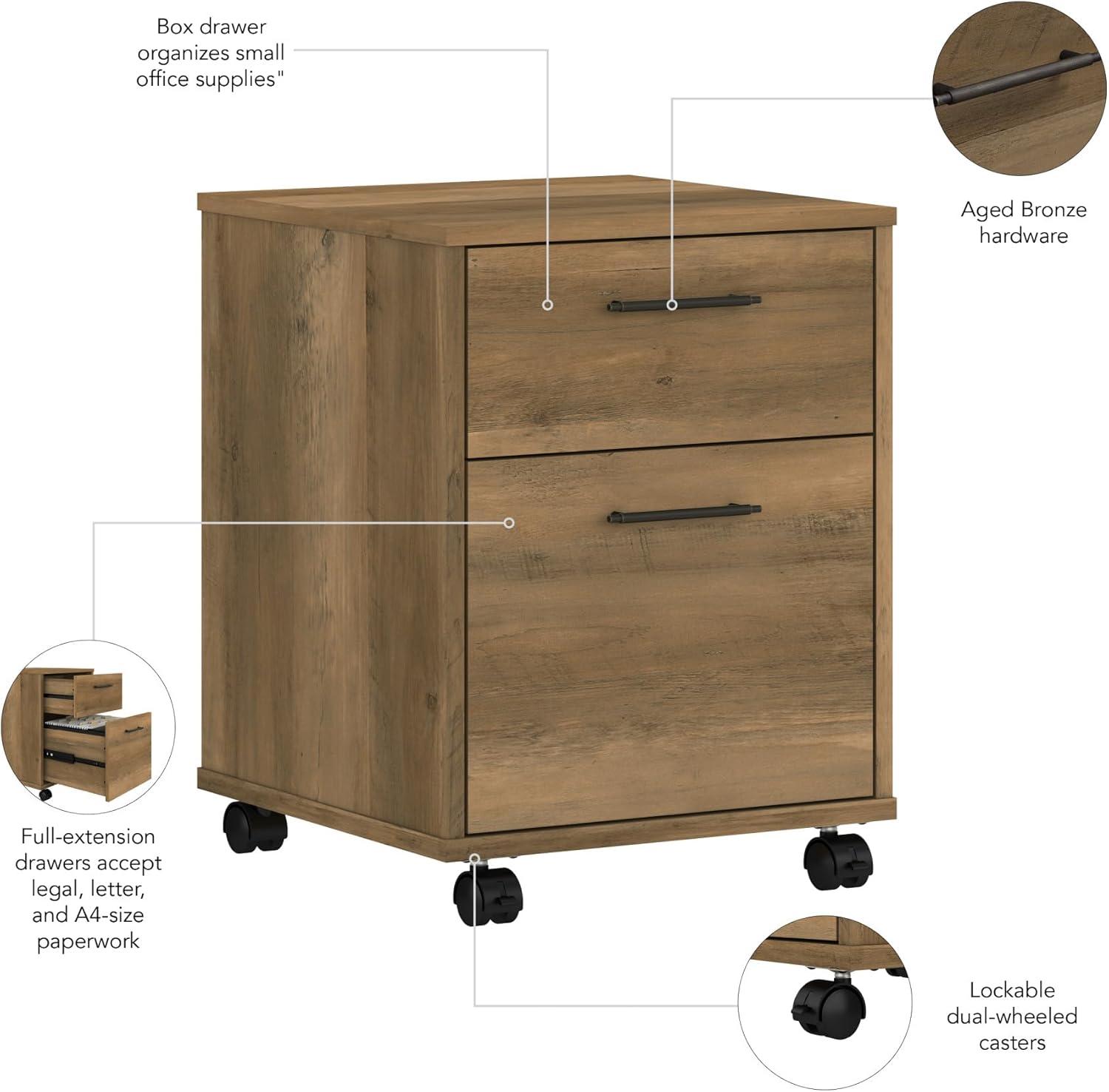 Bush Furniture Key West Mobile File Cabinet, 2 Drawer, Reclaimed Pine