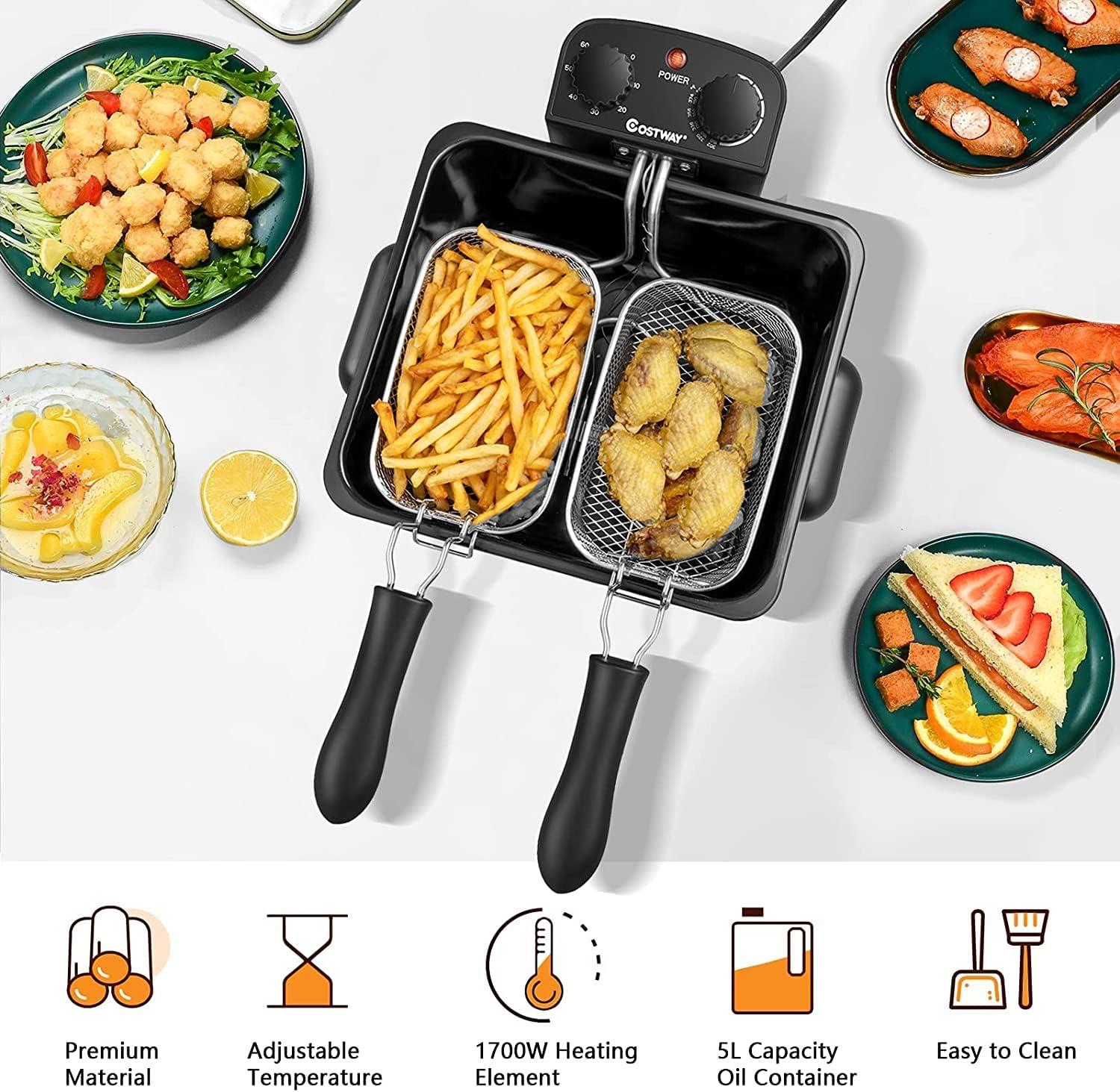Costway Electric Deep Fryer 5.3 QT/21-Cup Stainless Steel 1700W with Triple Basket