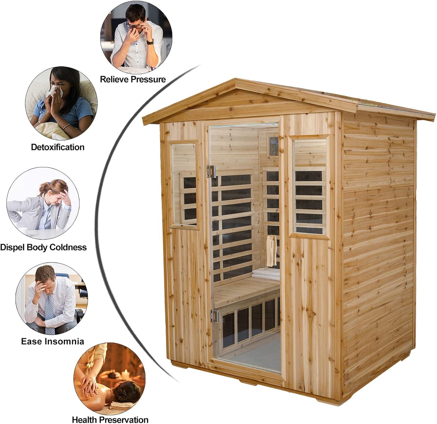 Saunas 904V Far Infrared Sauna, Outdoor Wooden Dry Sauna Low EMF (Hemlock Wood, 4-Person Size)