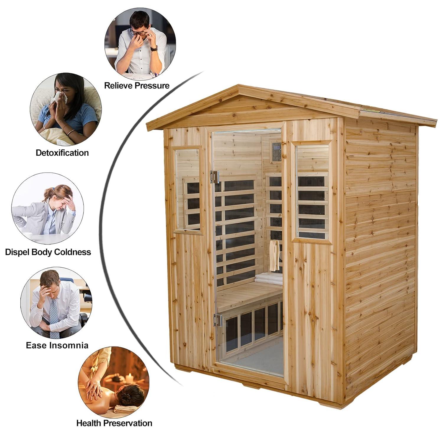 Saunas 904V Far Infrared Sauna, Outdoor Wooden Dry Sauna Low EMF (Hemlock Wood, 4-Person Size)