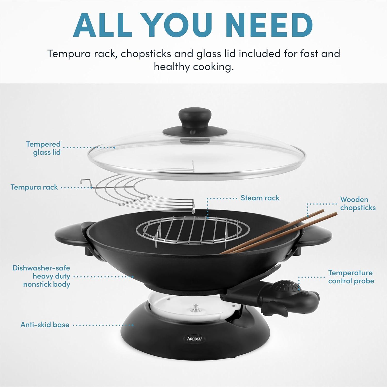 Aroma® Professional 5Qt. Electric Wok ， Black， New (AEW-307)