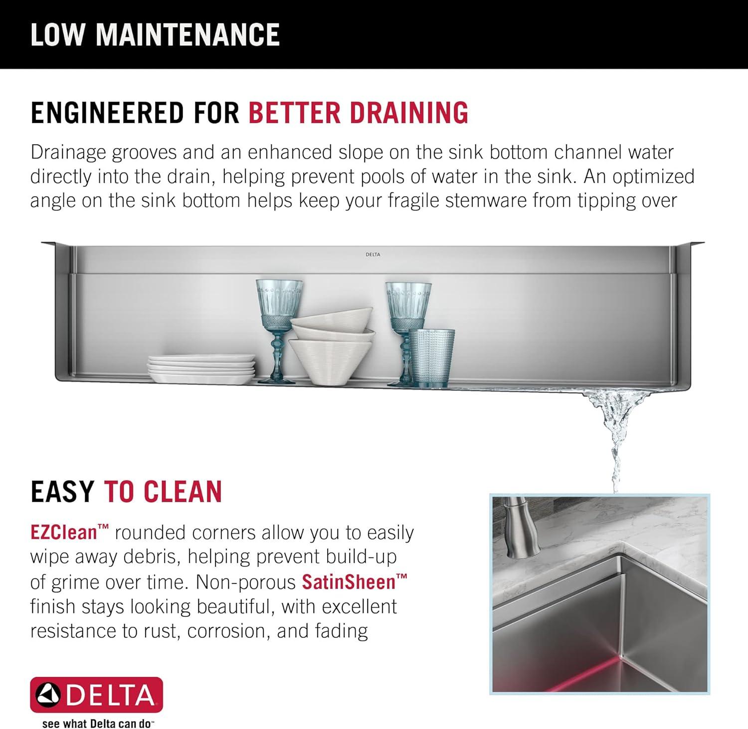 Delta Lorelai™ 45" L Workstation Kitchen Sink Undermount 16 Gauge Stainless Steel Single Bowl with 2-Tier WorkFlow™ Ledge