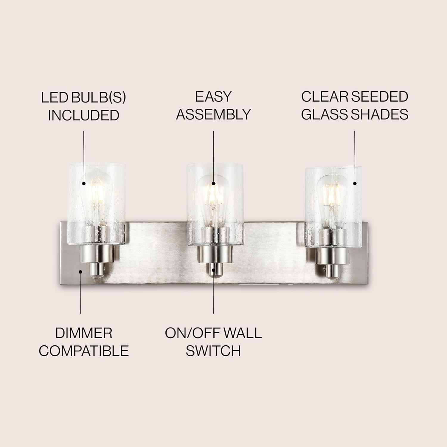 Irving 22" 3-Light Seeded Glass/Iron Modern Contemporary LED Vanity Light, Nickel