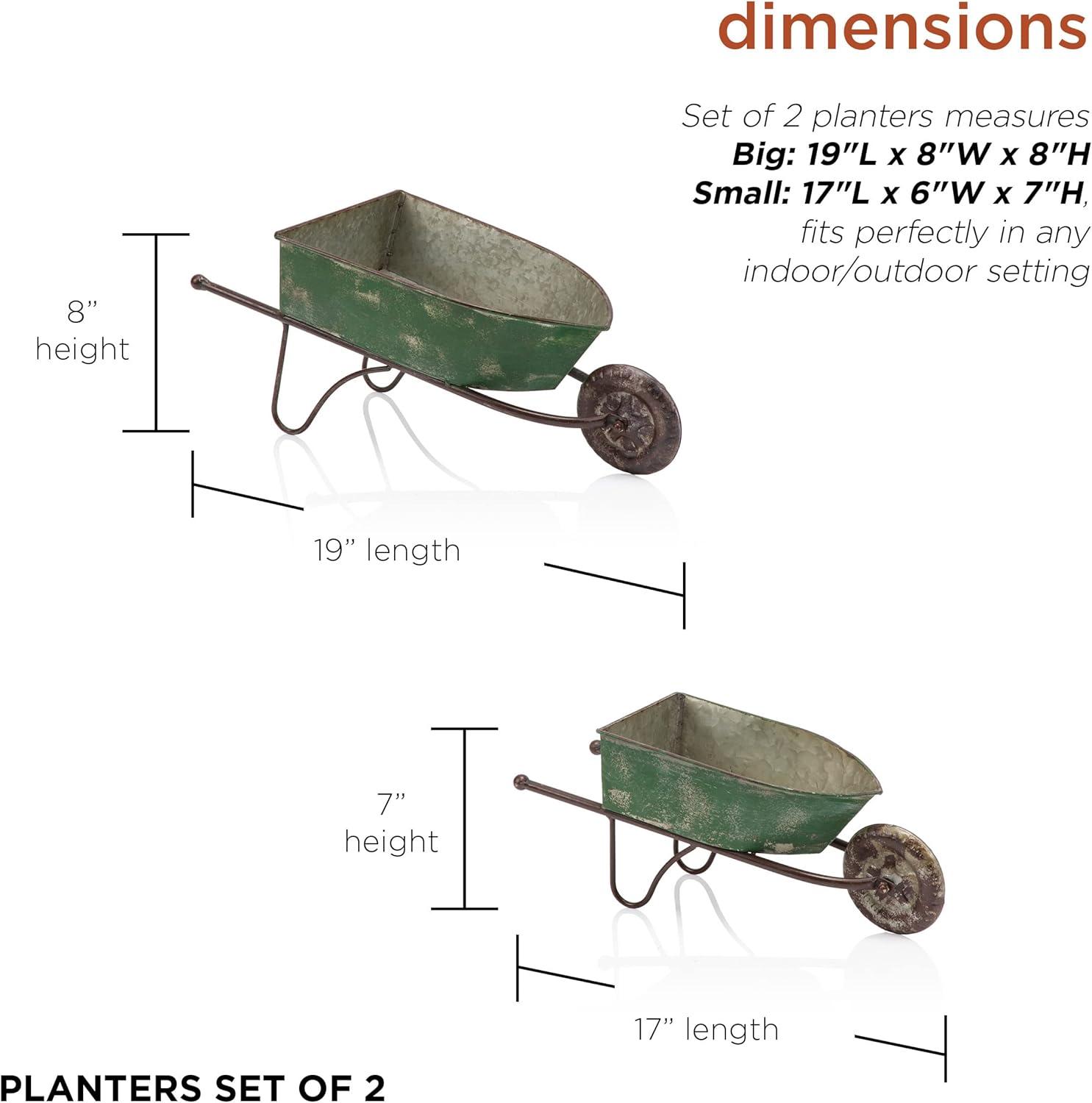 2pk Rustic Iron Wheelbarrow Garden Novelty Planter Green - Alpine Corporation