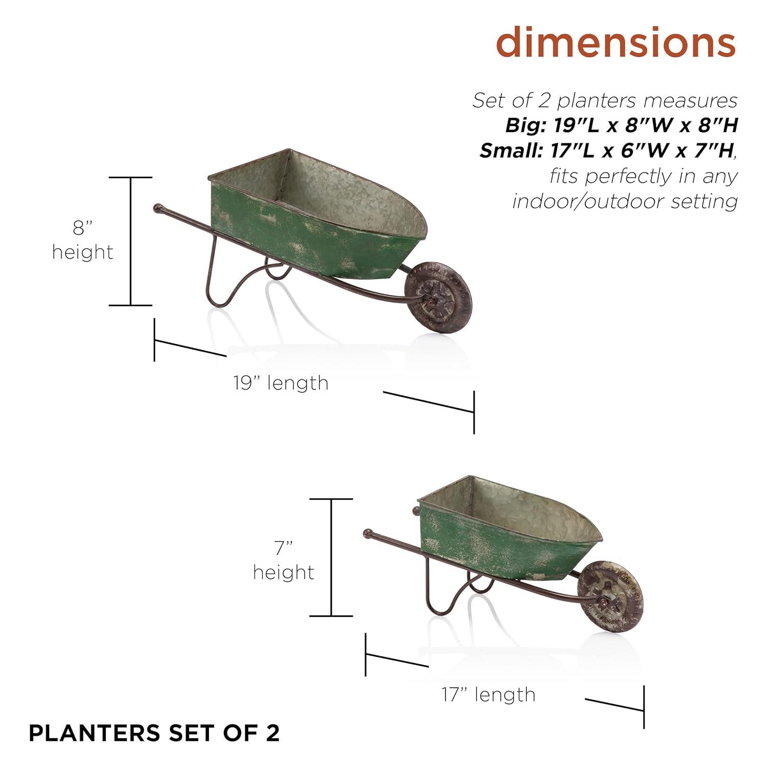 2pk Rustic Iron Wheelbarrow Garden Novelty Planter Green - Alpine Corporation