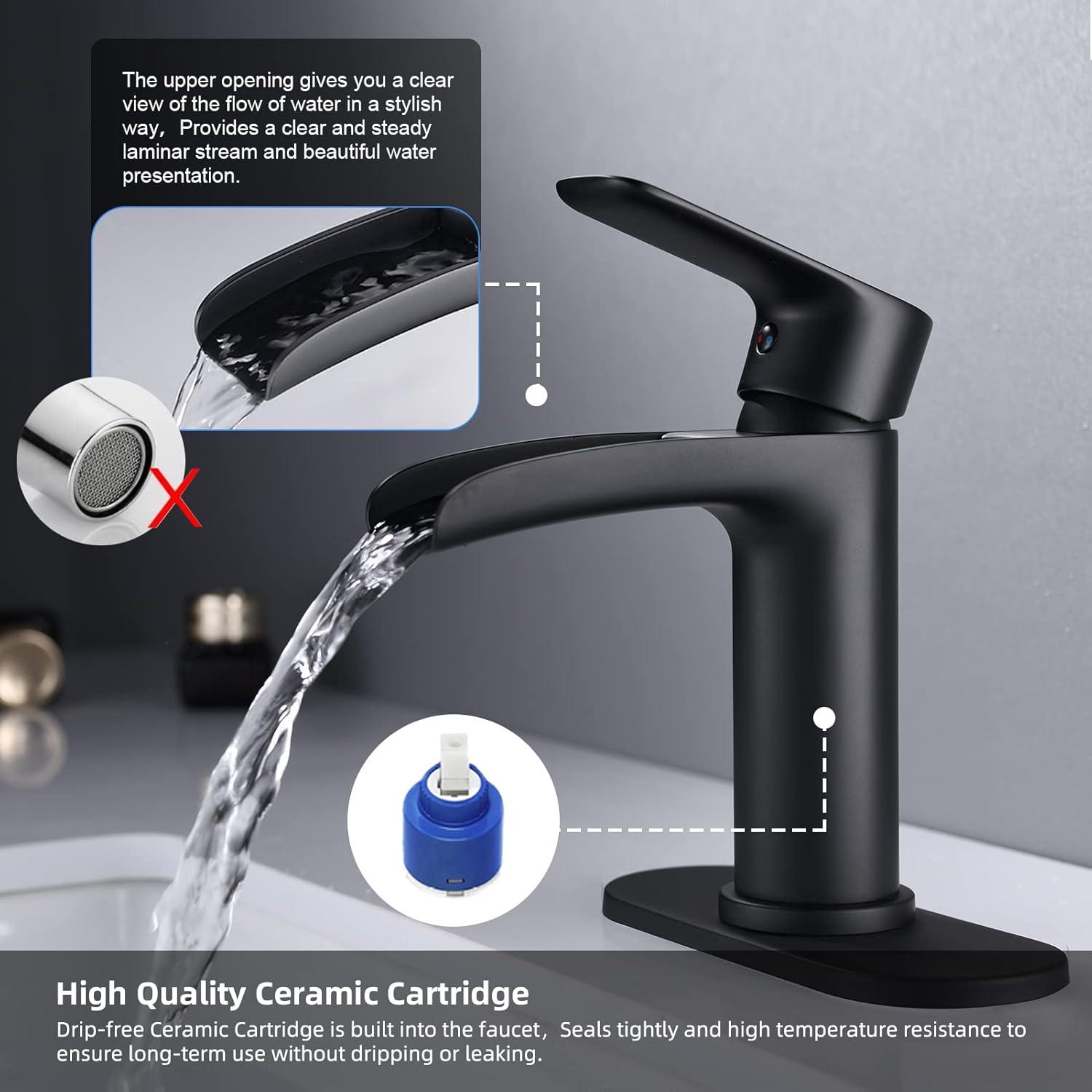 Matte Black Brass Single Handle Waterfall Bathroom Faucet