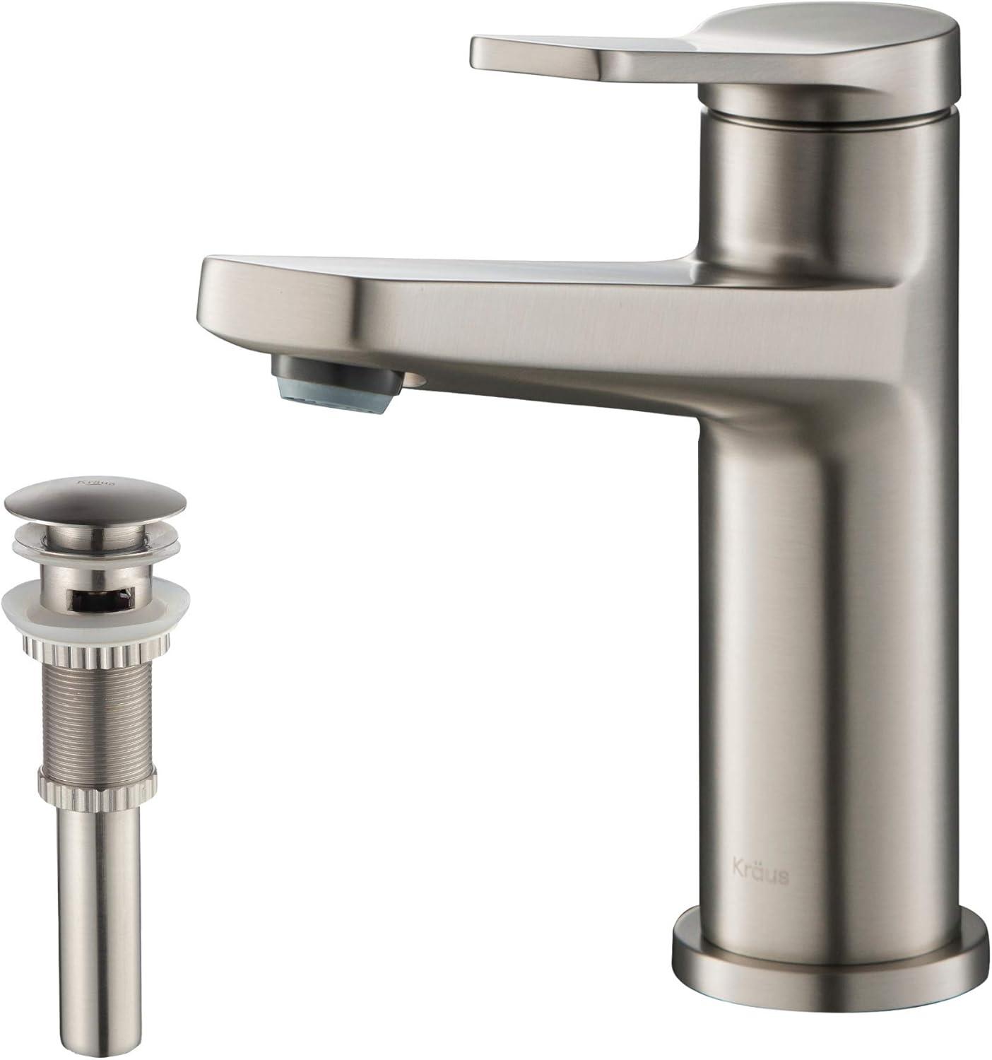 Indy™ Single Handle Bathroom Faucet in Spot Free Stainless Steel and Matching Pop-Up Drain with Overflow