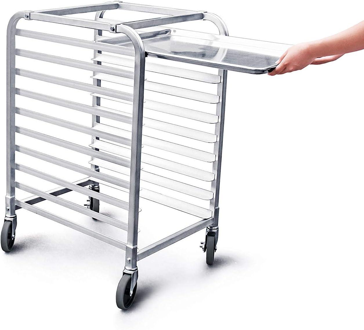 Commercial Aluminum 10-Tier Sheet Pan Rack with Brake Wheels